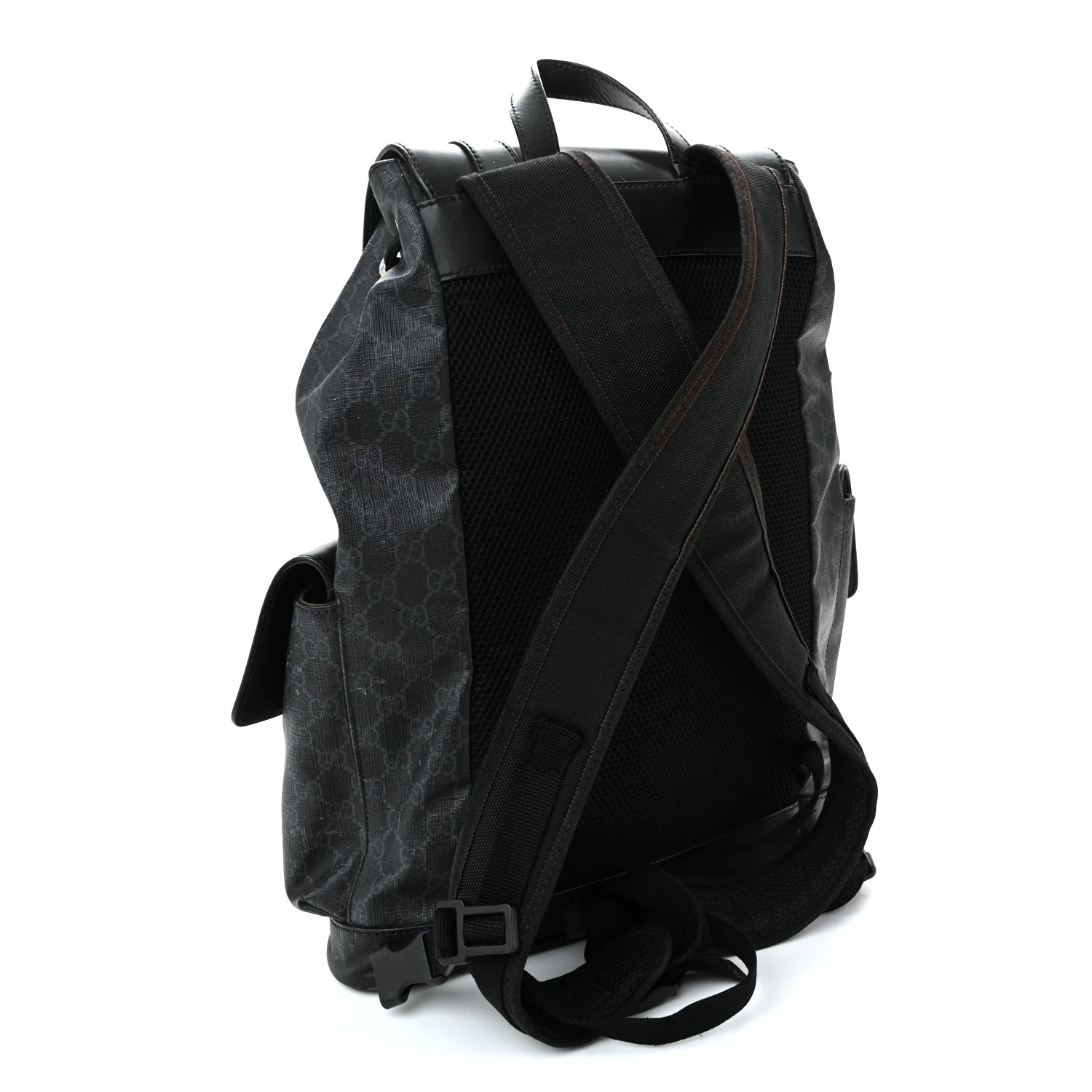 Soft GG Supreme Monogram Calfskin Web Double Buckle Backpack Black - Image 3