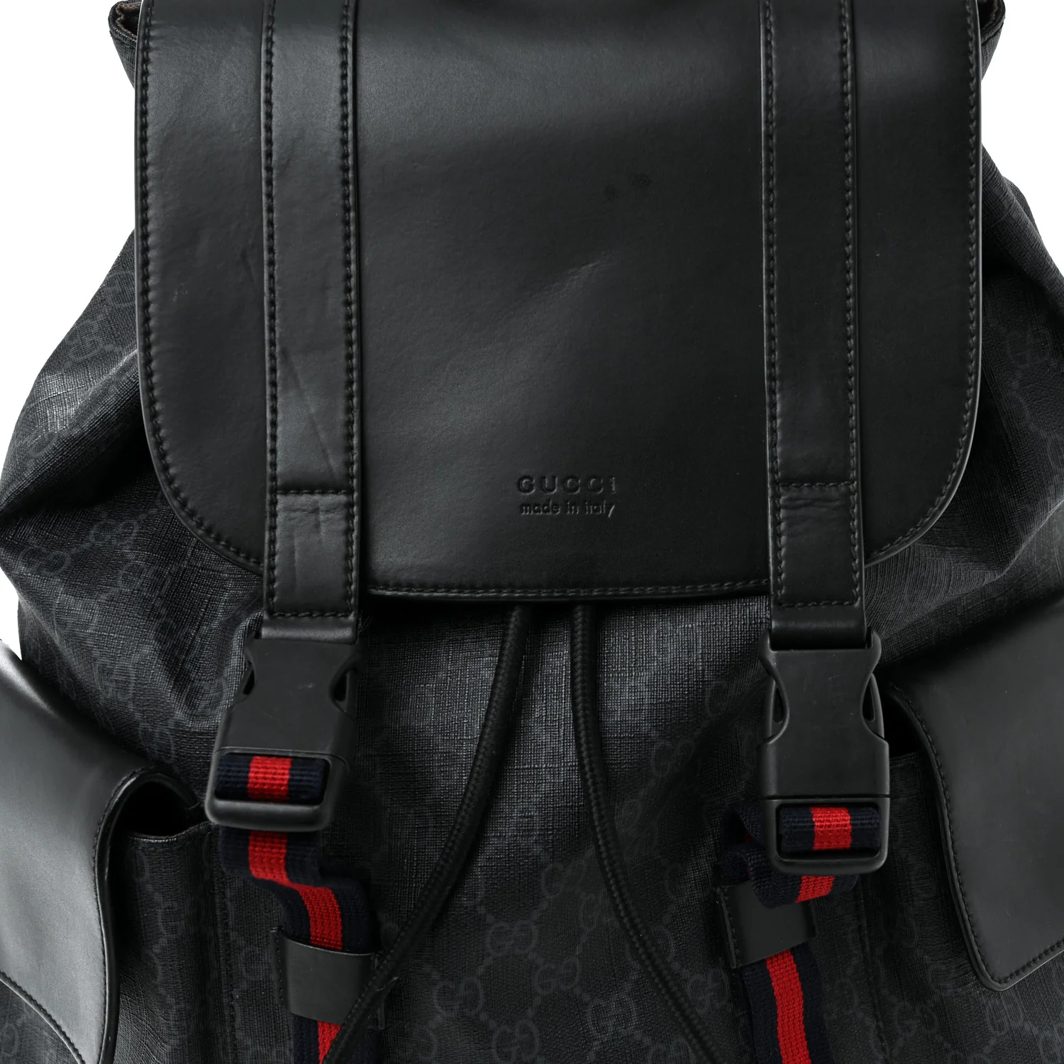 Soft GG Supreme Monogram Calfskin Web Double Buckle Backpack Black - Image 8