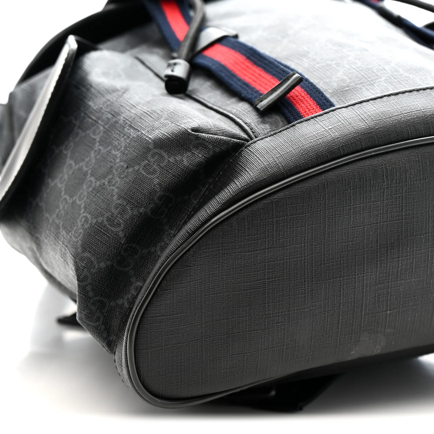 Soft GG Supreme Monogram Calfskin Web Double Buckle Backpack Black - Image 10