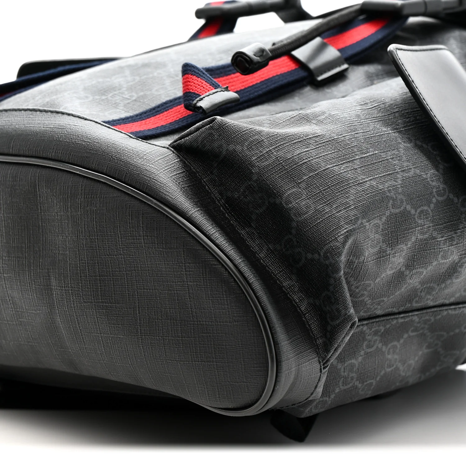 Soft GG Supreme Monogram Calfskin Web Double Buckle Backpack Black - Image 11