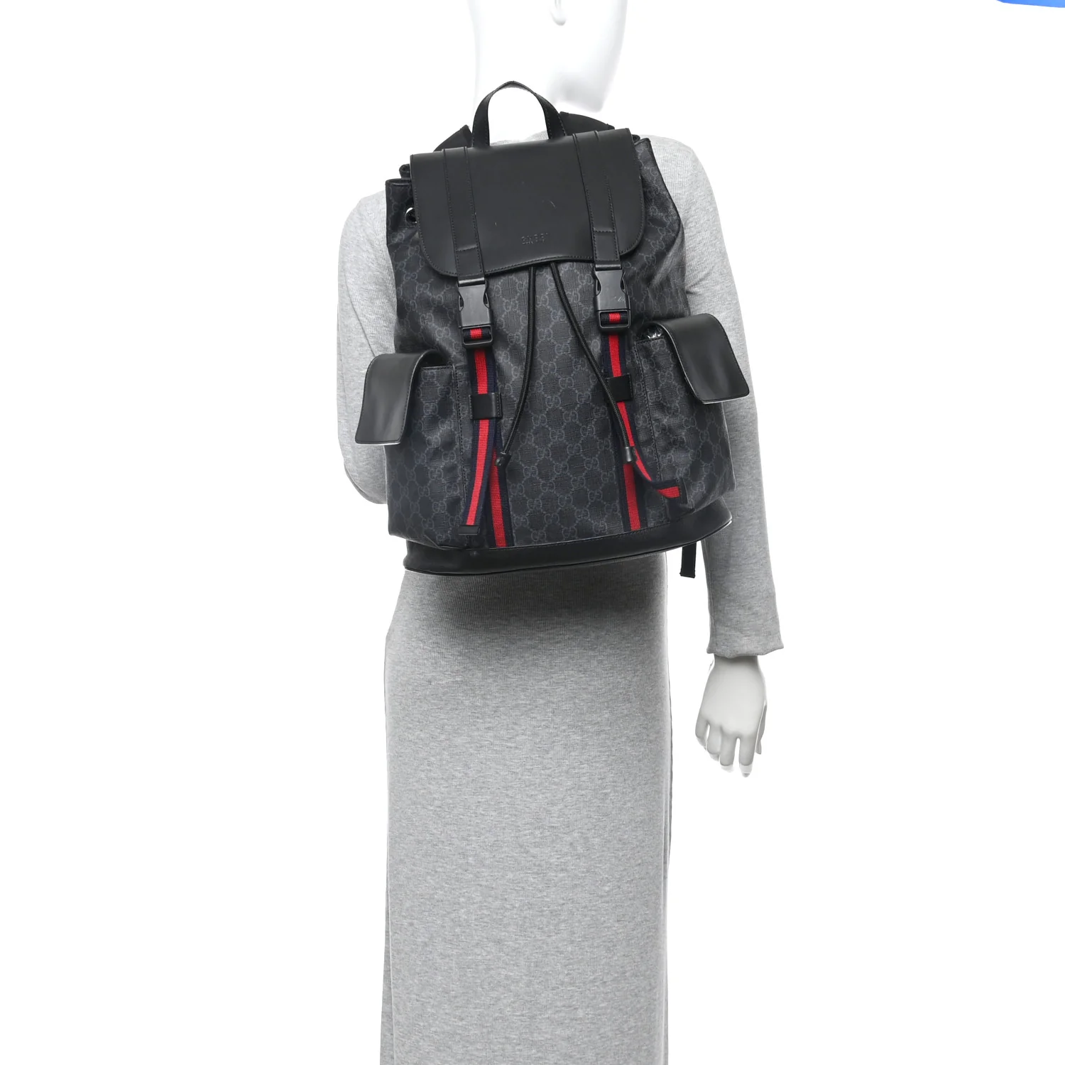 Soft GG Supreme Monogram Calfskin Web Double Buckle Backpack Black - Image 2