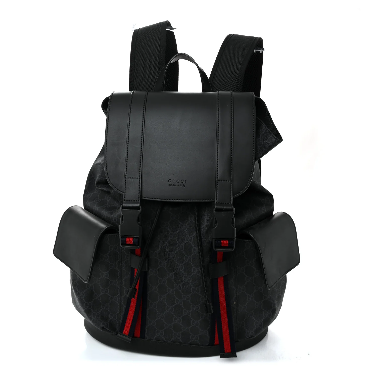 Soft GG Supreme Monogram Calfskin Web Double Buckle Backpack Black