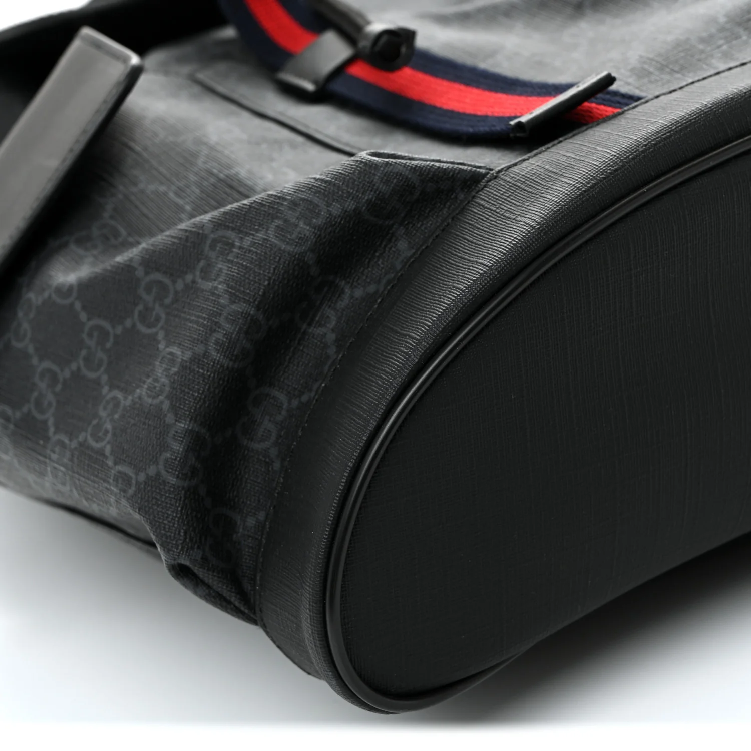 Soft GG Supreme Monogram Calfskin Web Double Buckle Backpack Black - Image 10