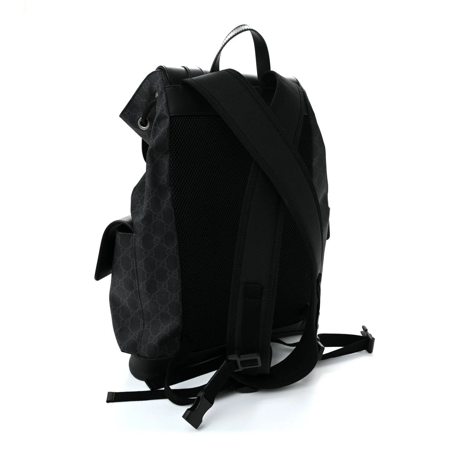Soft GG Supreme Monogram Calfskin Web Double Buckle Backpack Black - Image 3