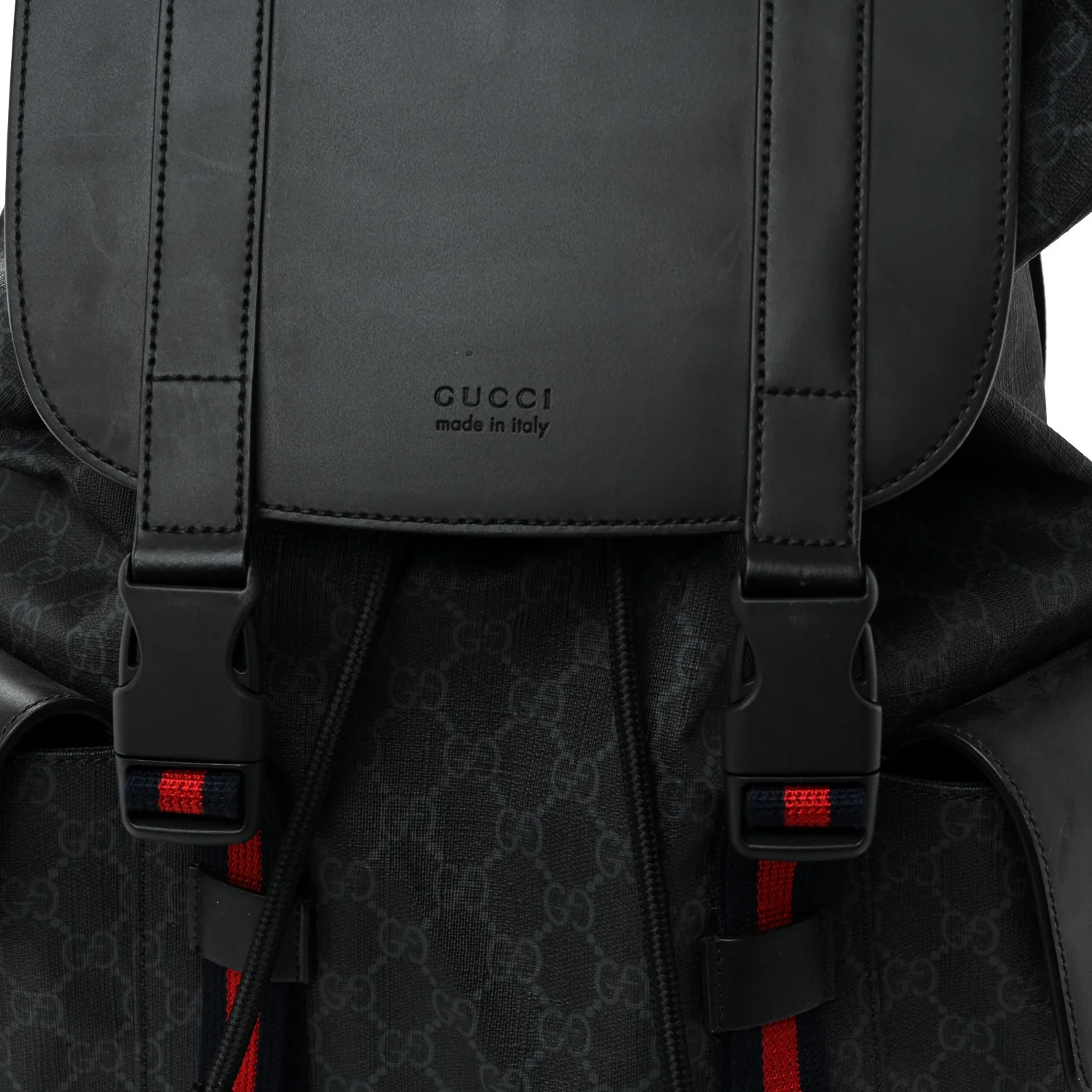 Soft GG Supreme Monogram Calfskin Web Double Buckle Backpack Black - Image 9