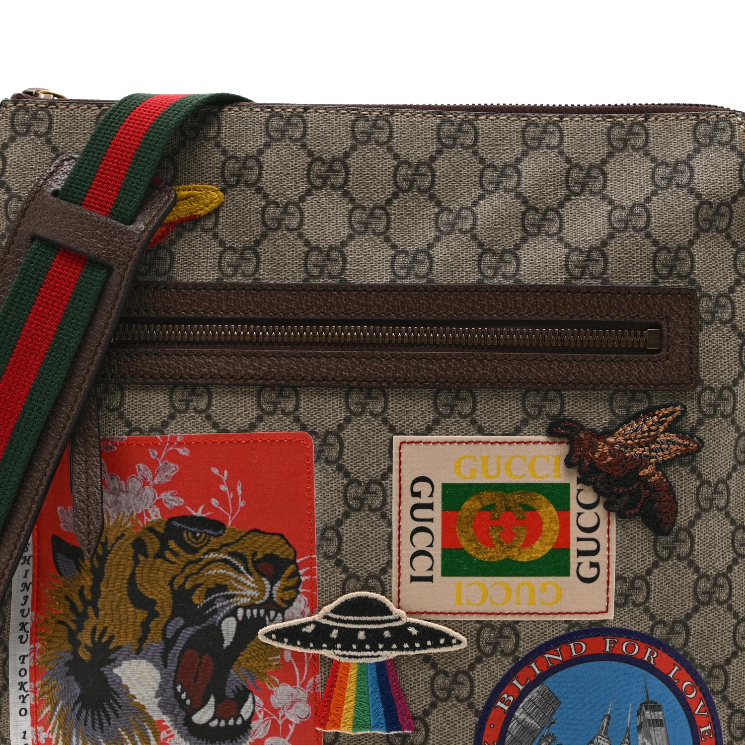 Soft GG Supreme Monogram Courrier Web Medium Flat Messenger Bag Beige New Acero Multicolor - Image 9