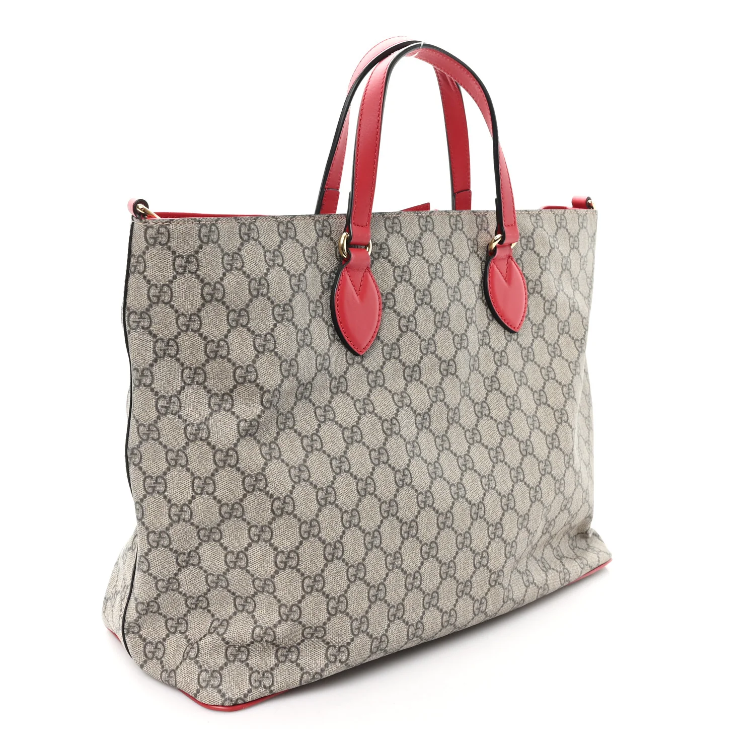Soft GG Supreme Monogram Flowers Embroidered Crossbody Tote Beige Hibiscus Red - Image 3