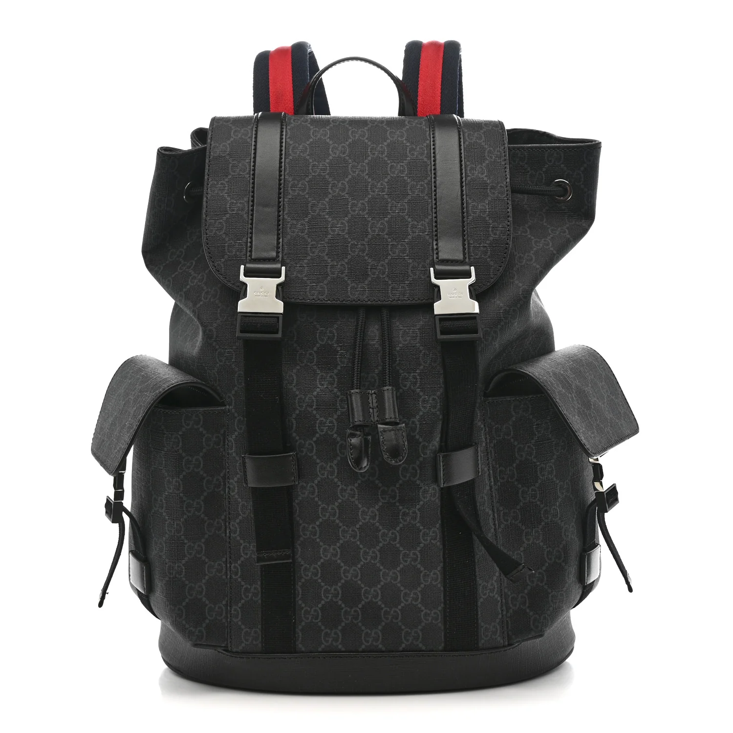 Soft GG Supreme Monogram Large Double Buckle Backpack Black