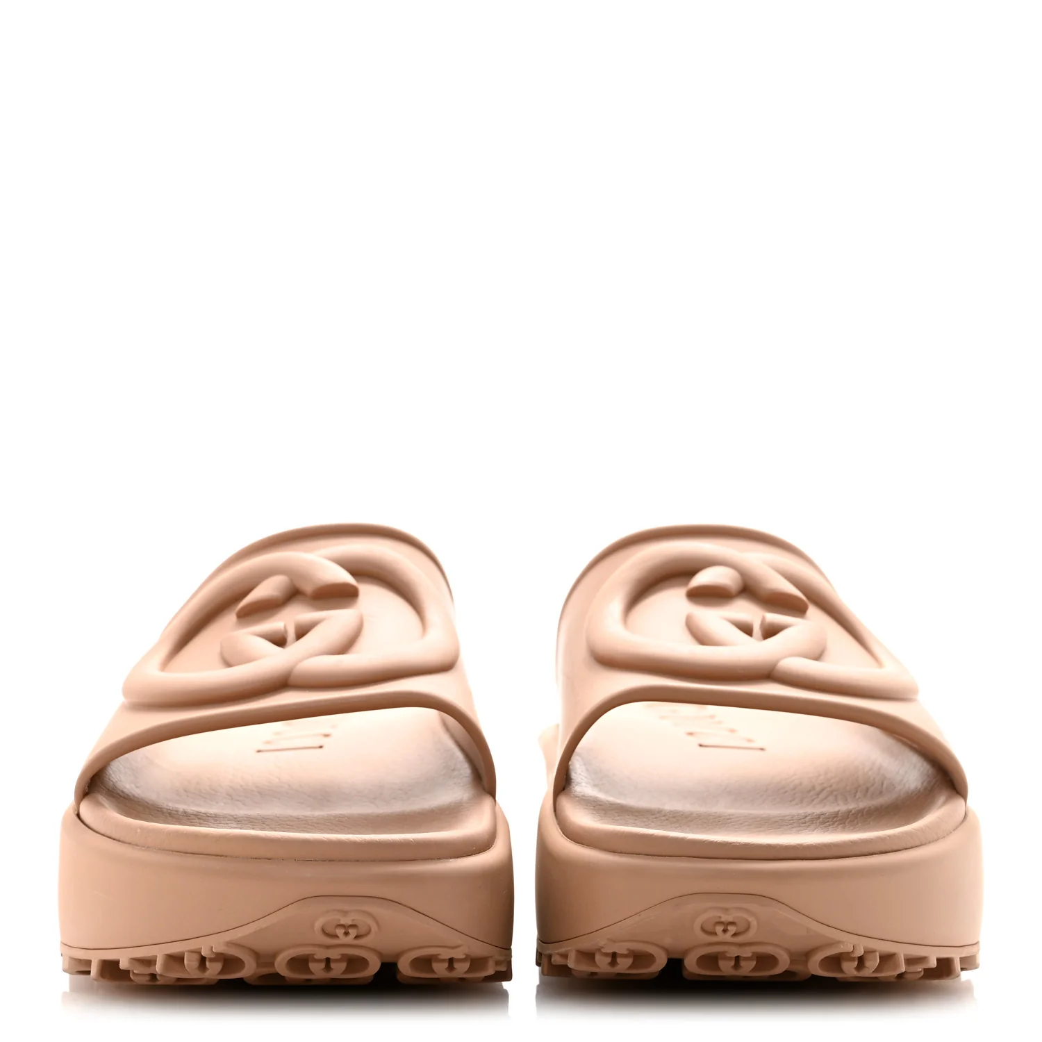 Soft Rubber Mens Interlocking G Platform 42mm Slide Sandals 9 Vintage Camel - Image 3