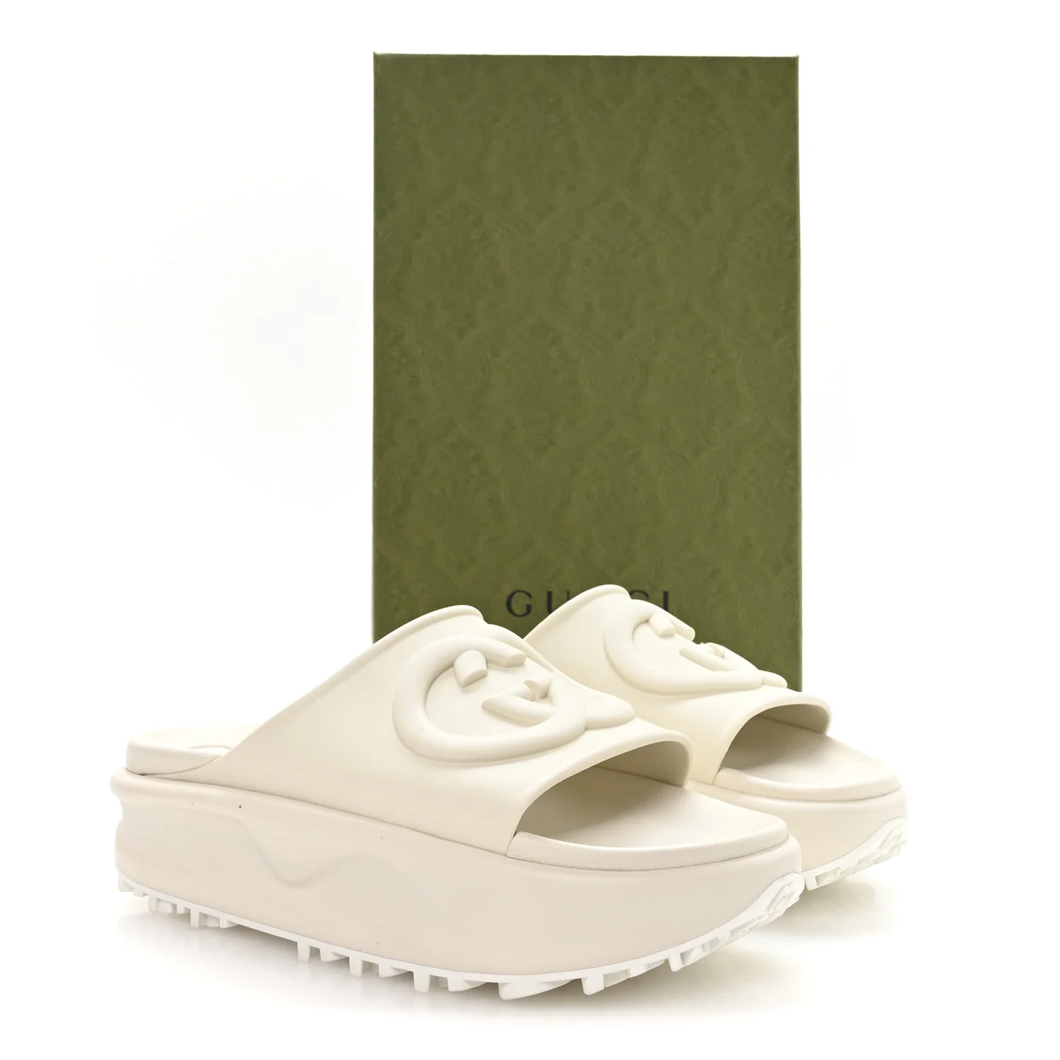 Soft Rubber Womens Interlocking G Platform 42mm Slide Sandals 40 Off White - Image 17