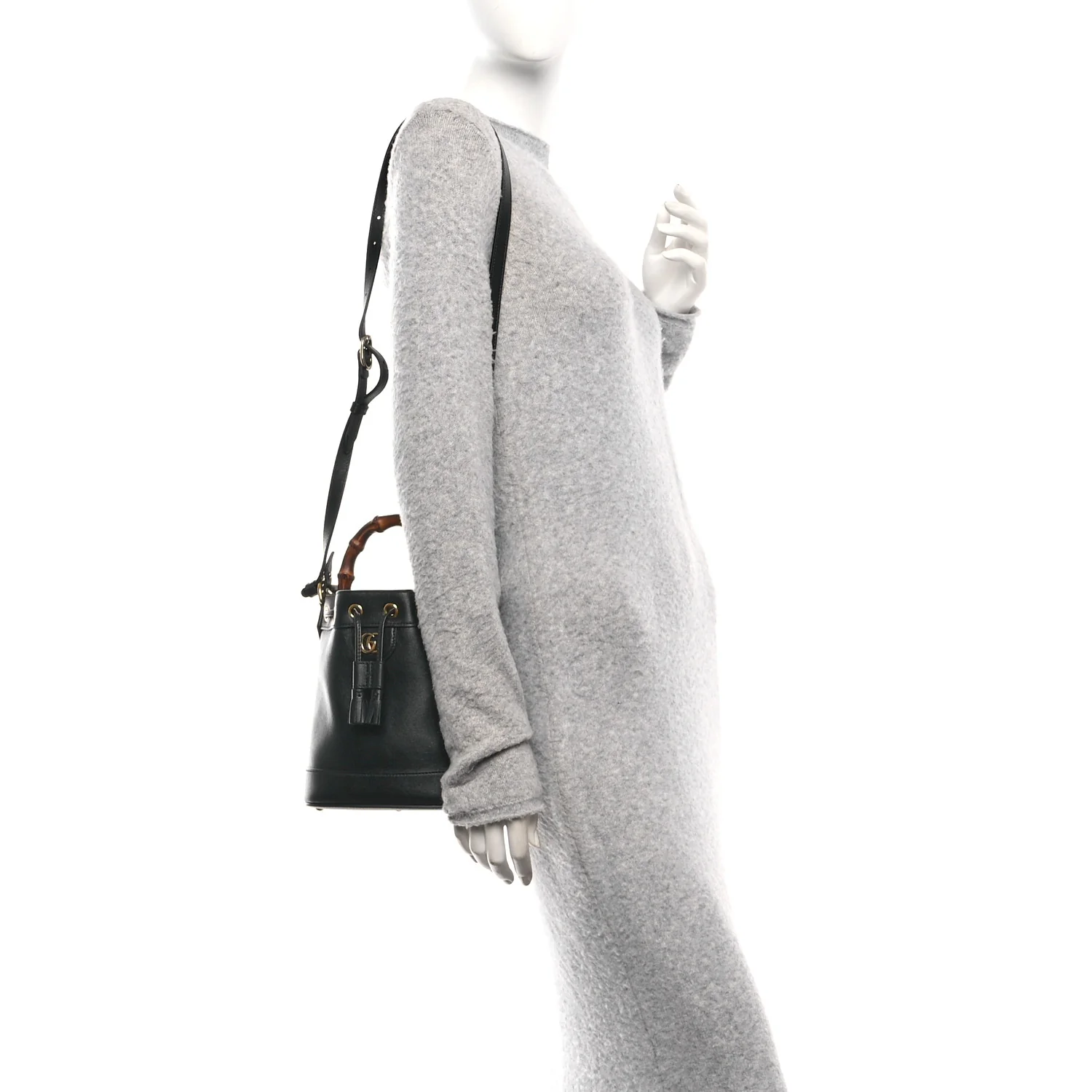Softy Wonka Textured Dollar Calfskin Mini Diana Bucket Bag Black - Image 2