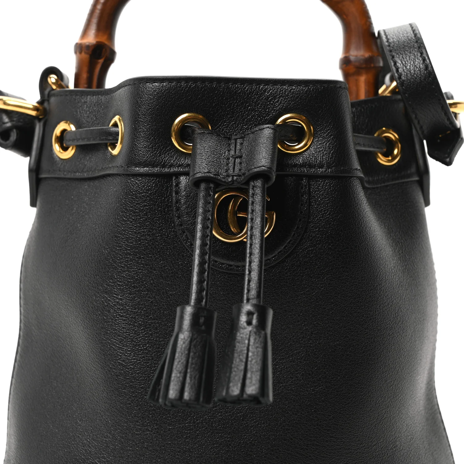 Softy Wonka Textured Dollar Calfskin Mini Diana Bucket Bag Black - Image 8