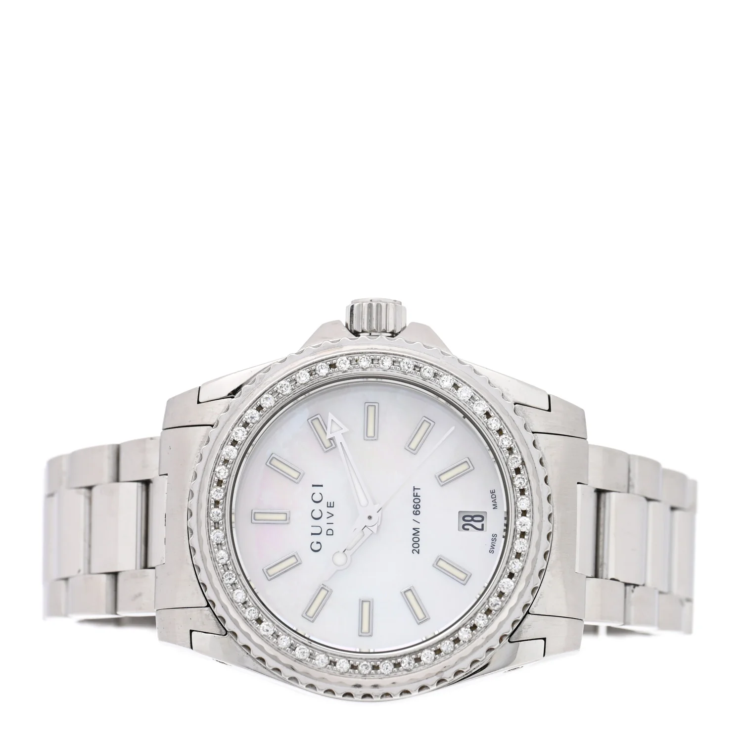 Stainless Steel Diamond Mother of Pearl 32mm Dive Quartz Watch - Image 2