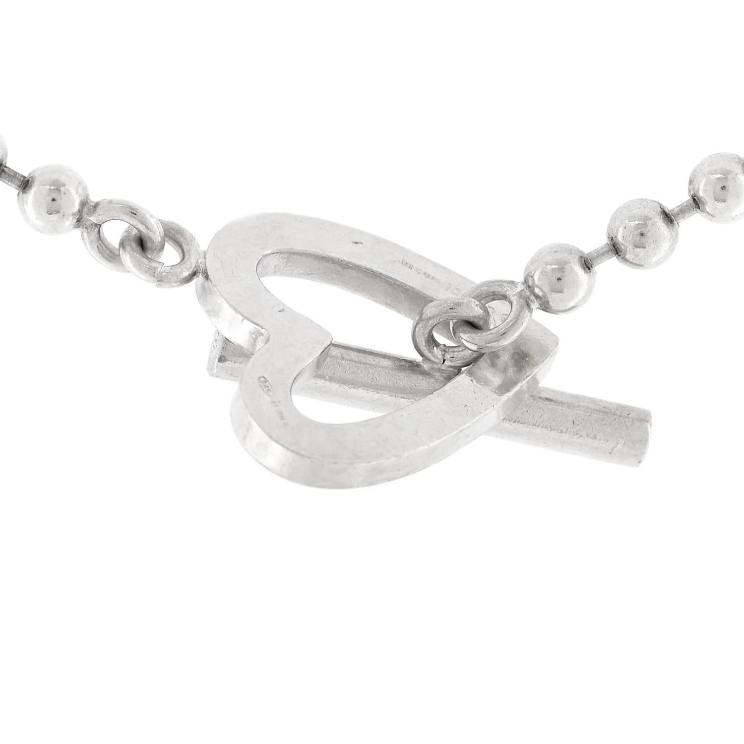 Sterling Silver Bead Heart Toggle Necklace - Image 4