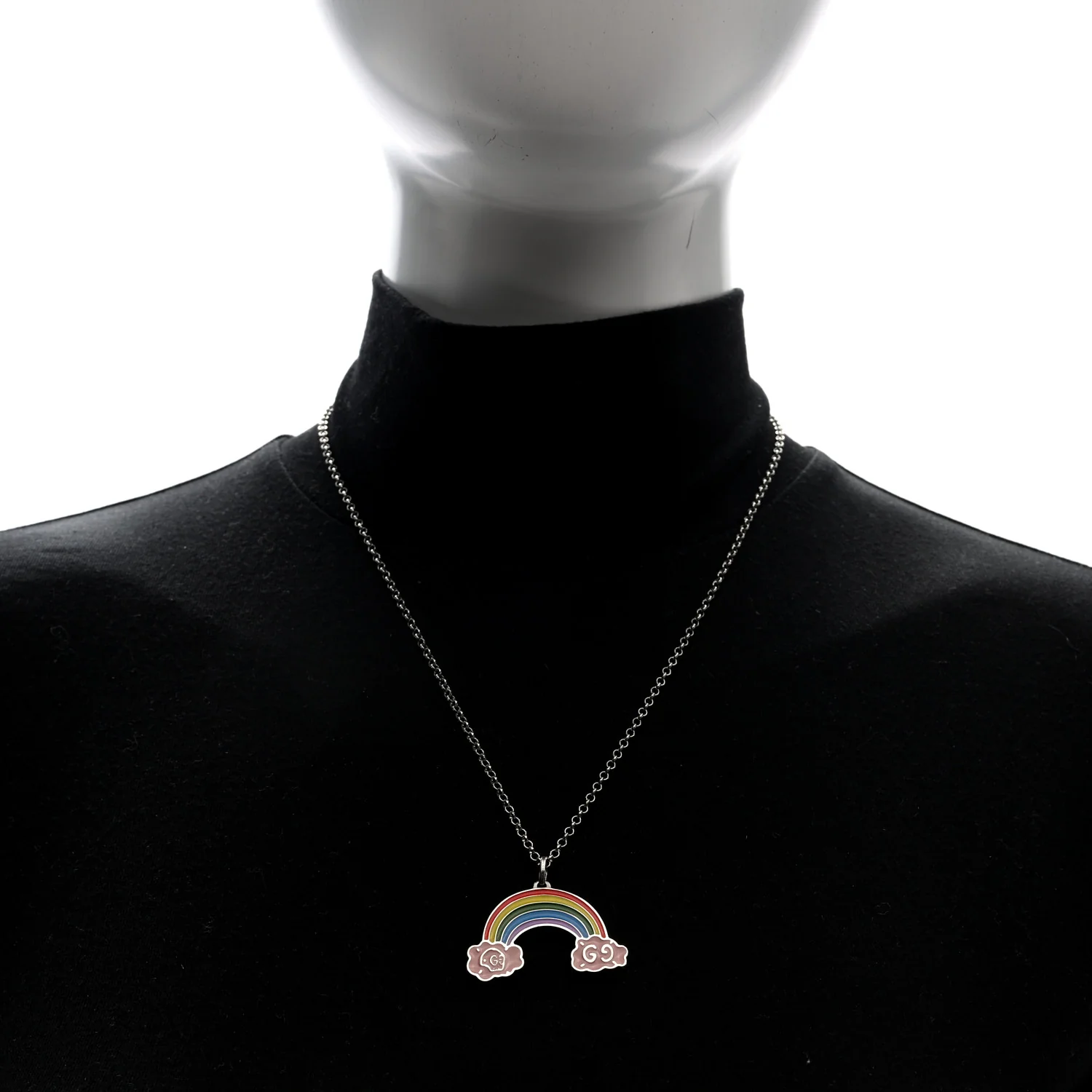 Sterling Silver Enamel GucciGhost Rainbow Pendant Necklace - Image 2