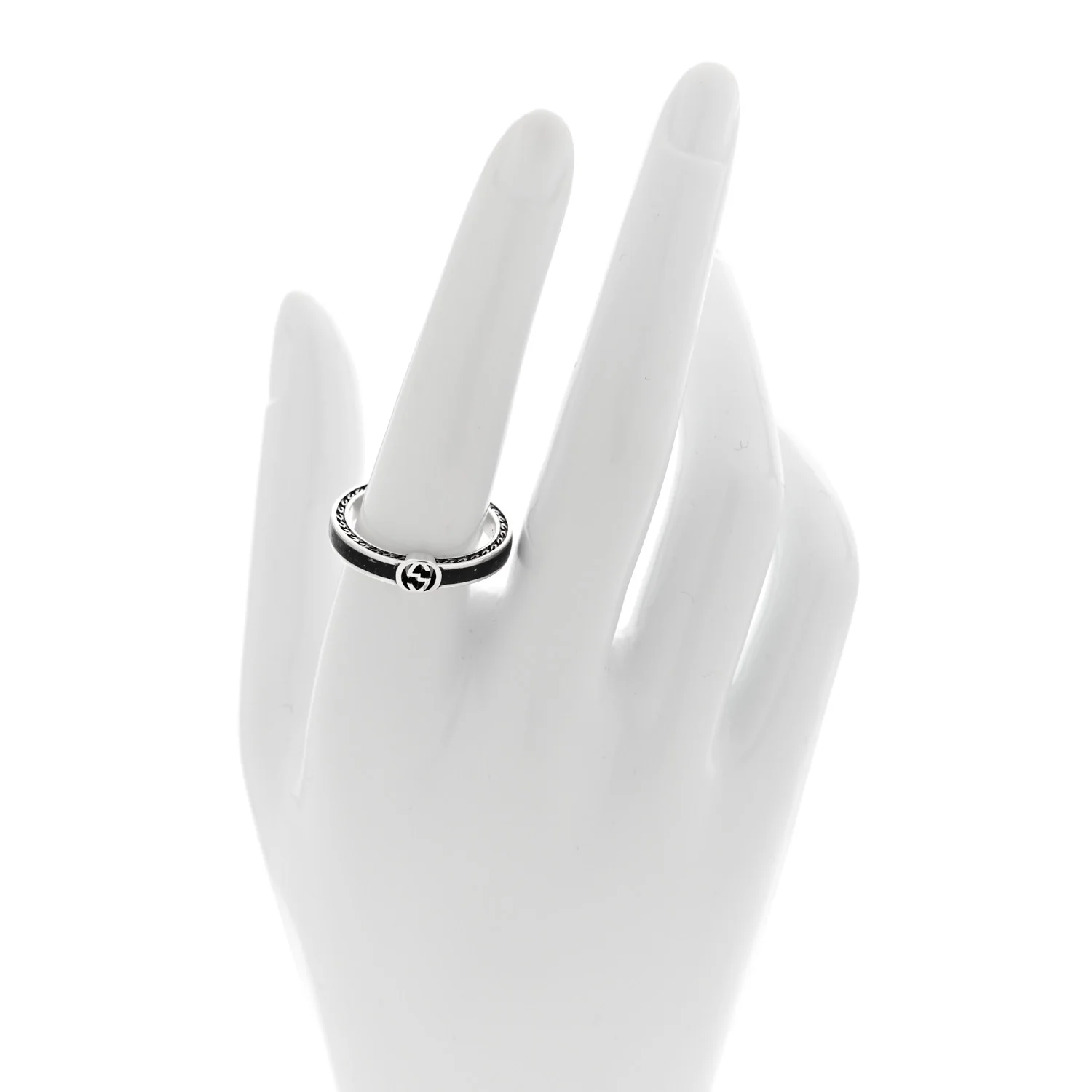 Sterling Silver Enamel Interlocking G Band Ring 58 8.25 - Image 2