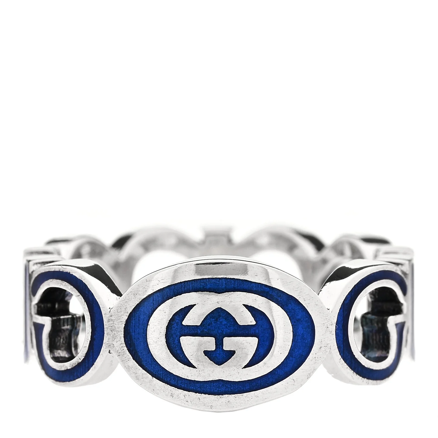 Sterling Silver Enamel Interlocking G Logo Ring 60 9 Blue