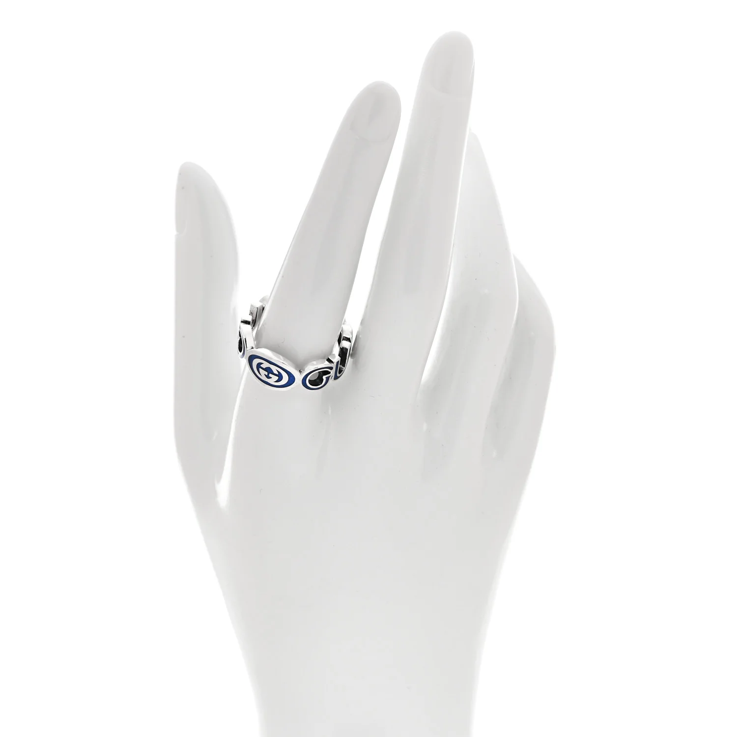 Sterling Silver Enamel Interlocking G Logo Ring 60 9 Blue - Image 2