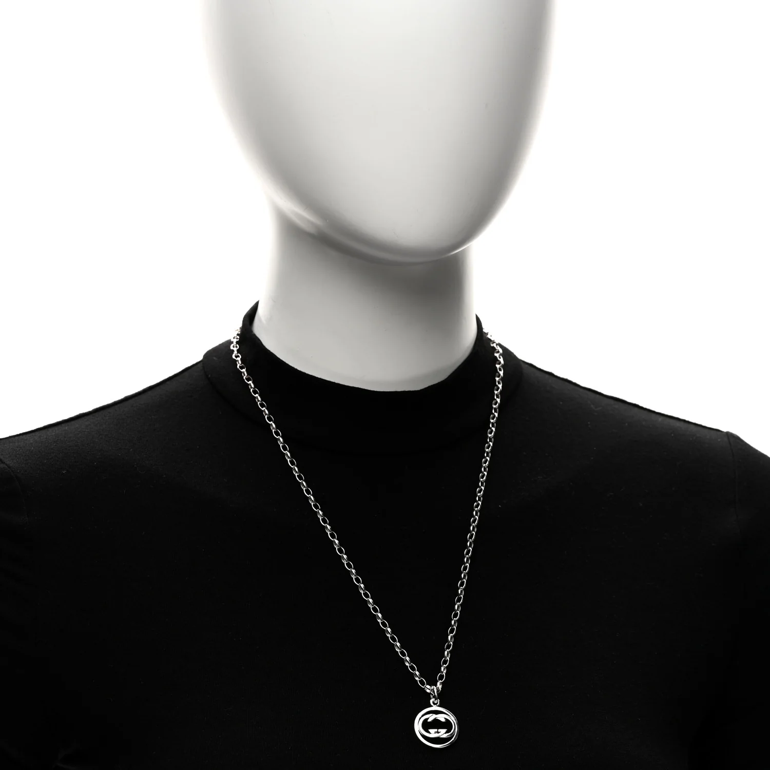 Sterling Silver Interlocking Circle GG Pendant Necklace - Image 2