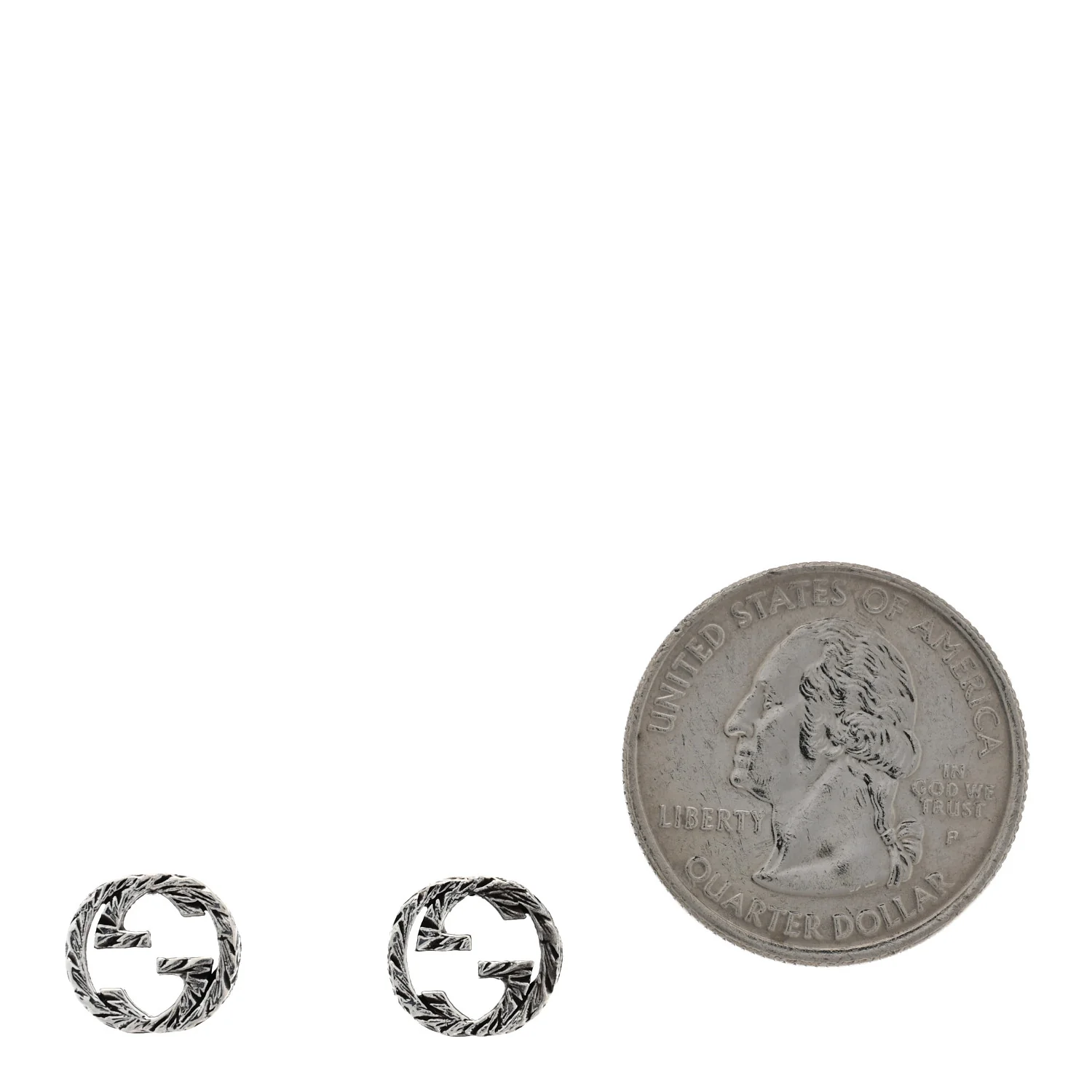 Sterling Silver Textured Interlocking G Stud Earrings - Image 2