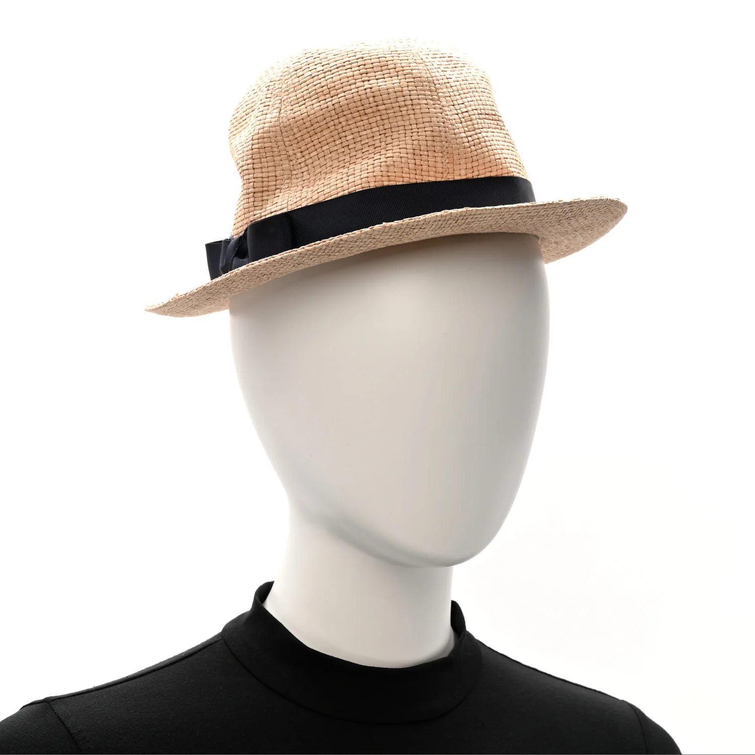 Straw Grosgrain Wide Brim Hat L Black - Image 2
