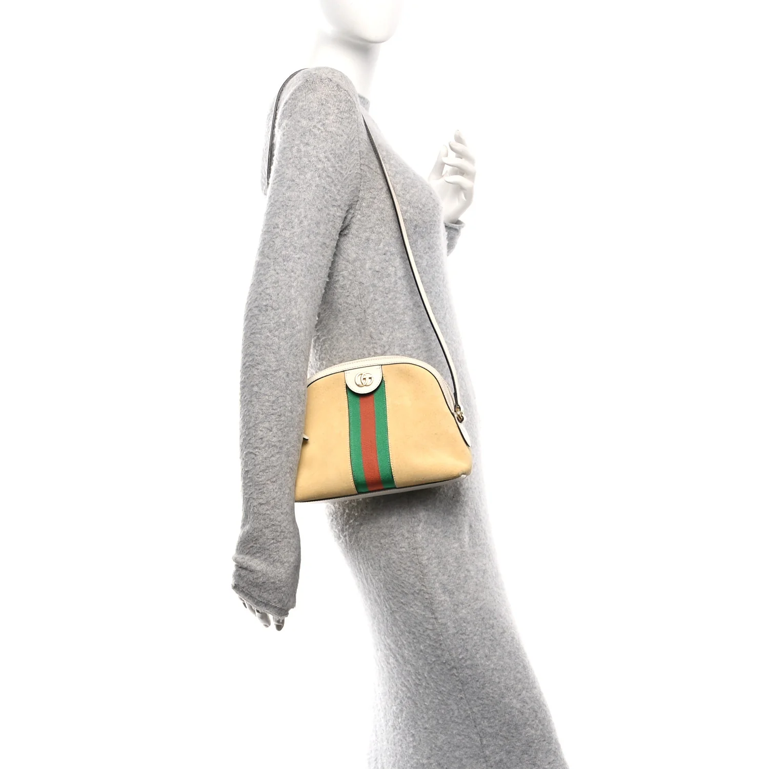 Suede Calfskin GG Web Small Ophidia Dome Shoulder Bag Burro New Mystic White - Image 2