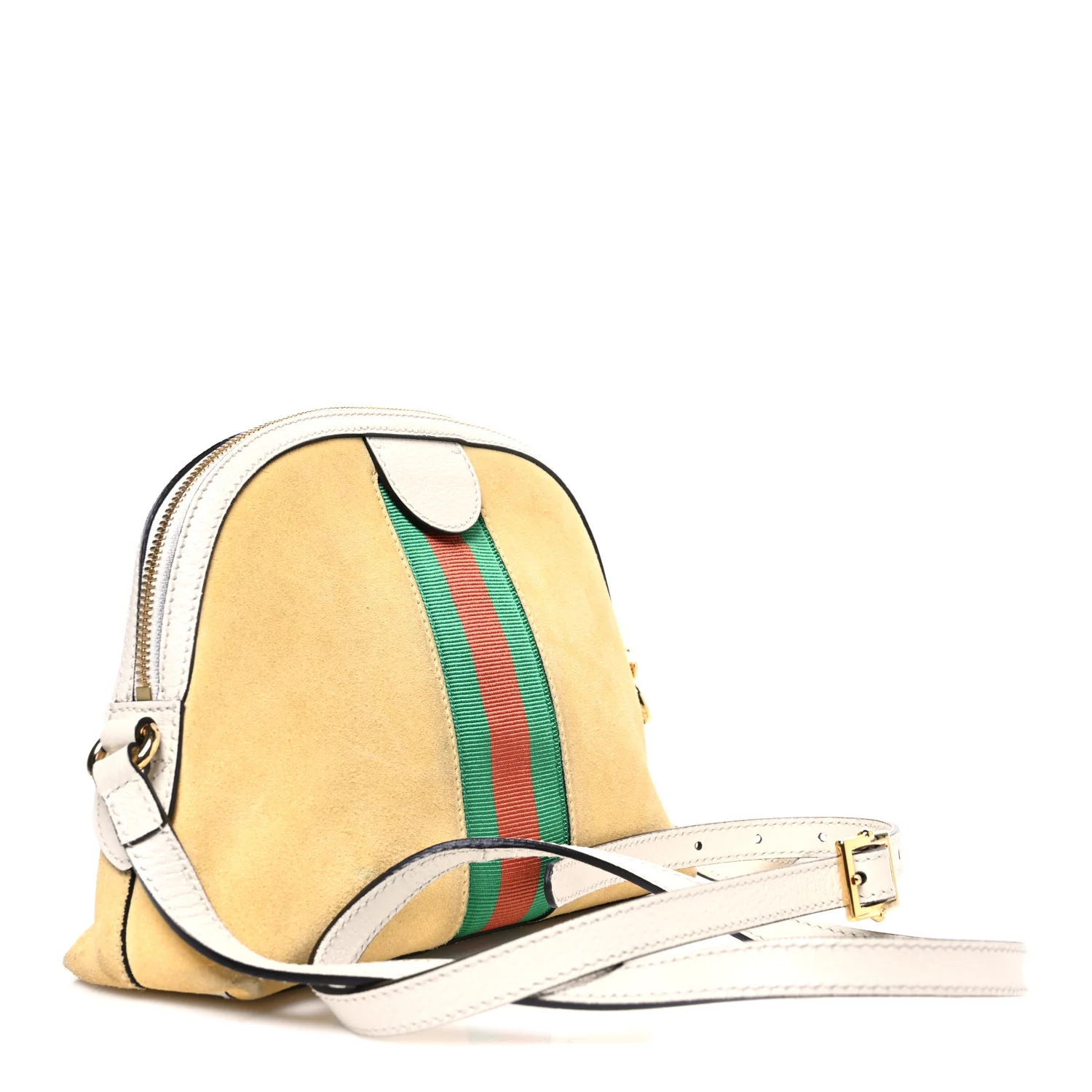 Suede Calfskin GG Web Small Ophidia Dome Shoulder Bag Burro New Mystic White - Image 3