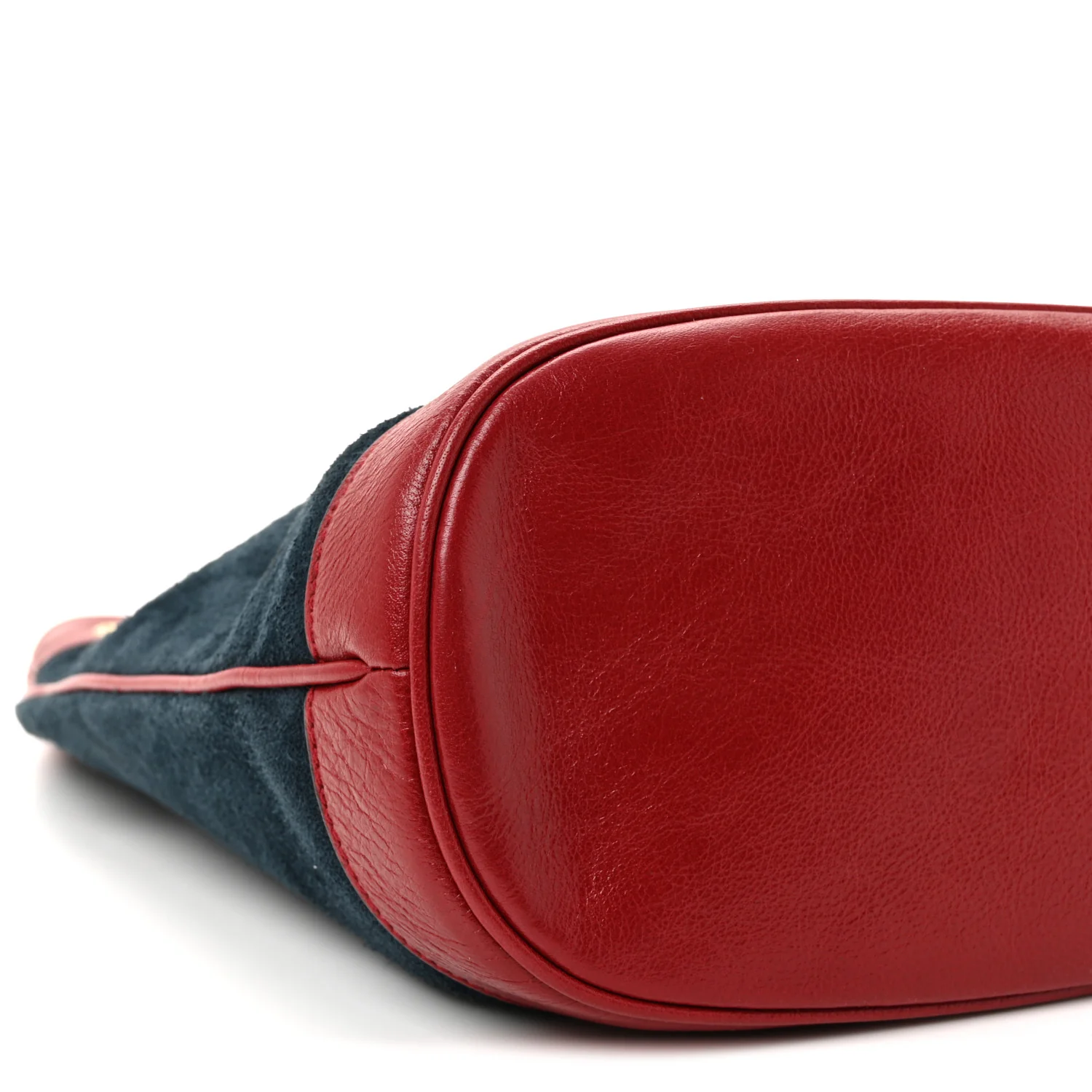 Suede Calfskin Web Medium Rajah Bucket Bag New Blue Romantic Cherry - Image 9