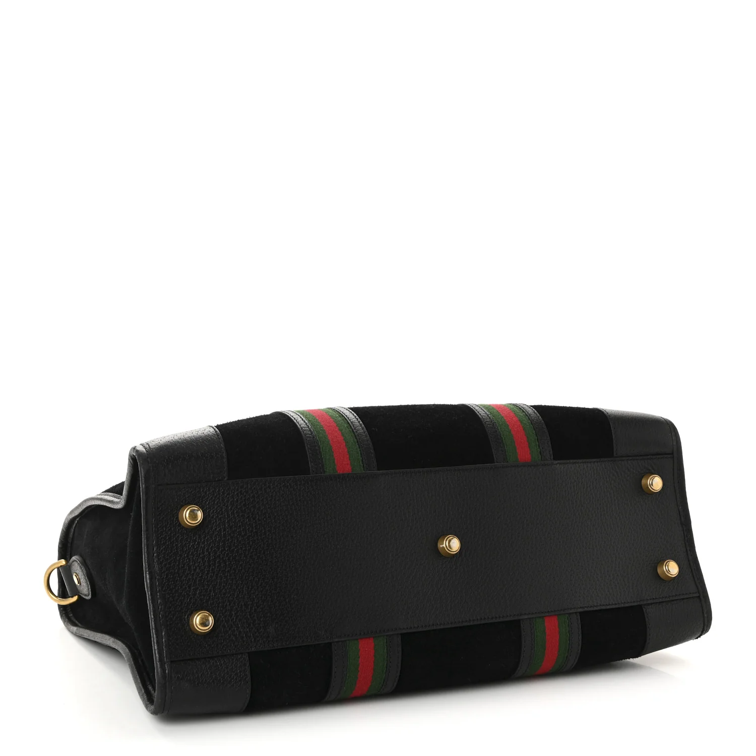 Suede Daino Textured Dollar Calfskin Web Medium Duffle Bag Black - Image 4