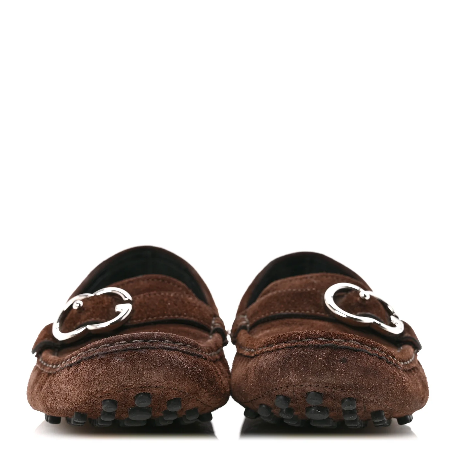 Suede GG Buckle Driver Loafers 38.5 Brown - Image 3