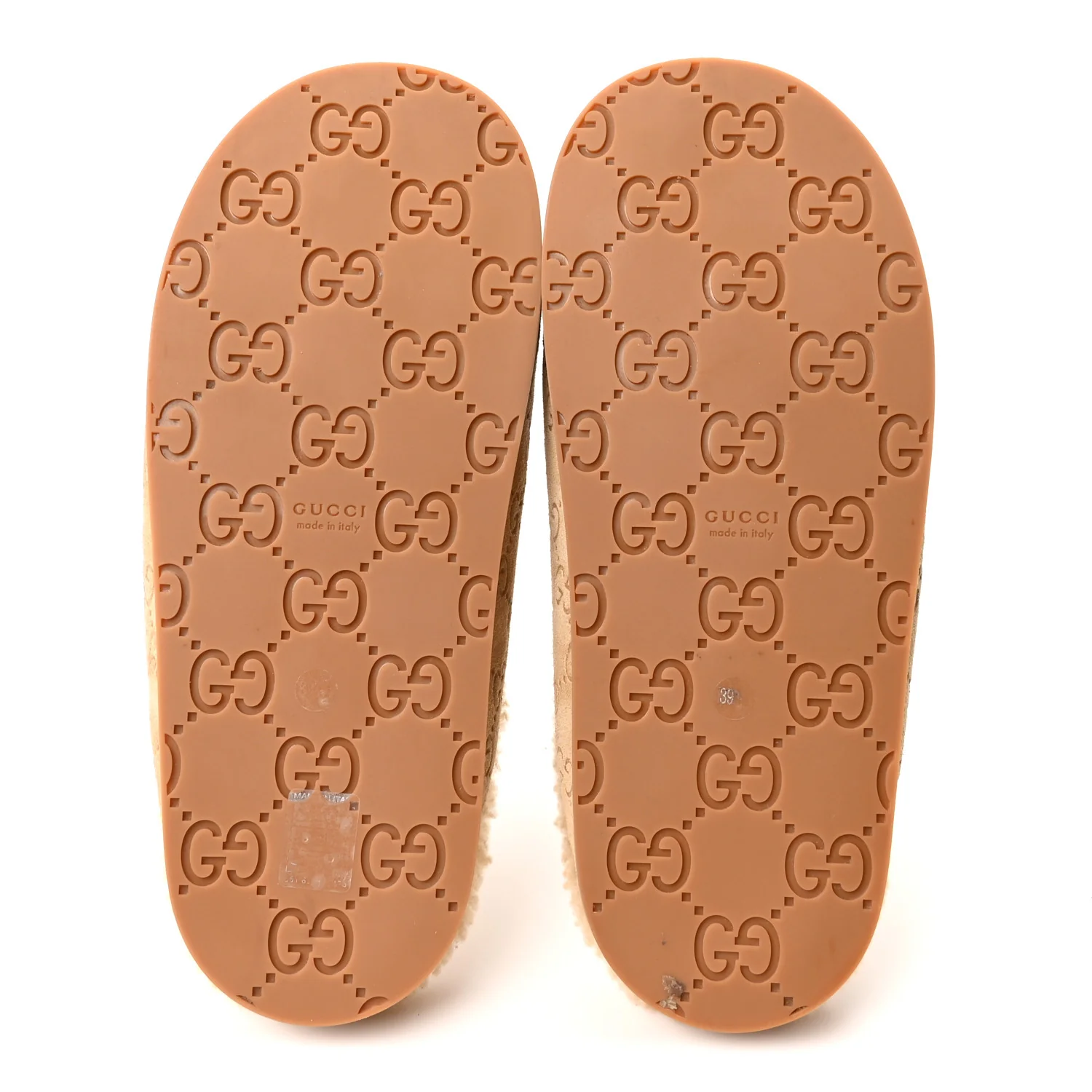 Suede GG Debossed Shearling Womens Horsebit Mules 39 Beige - Image 6