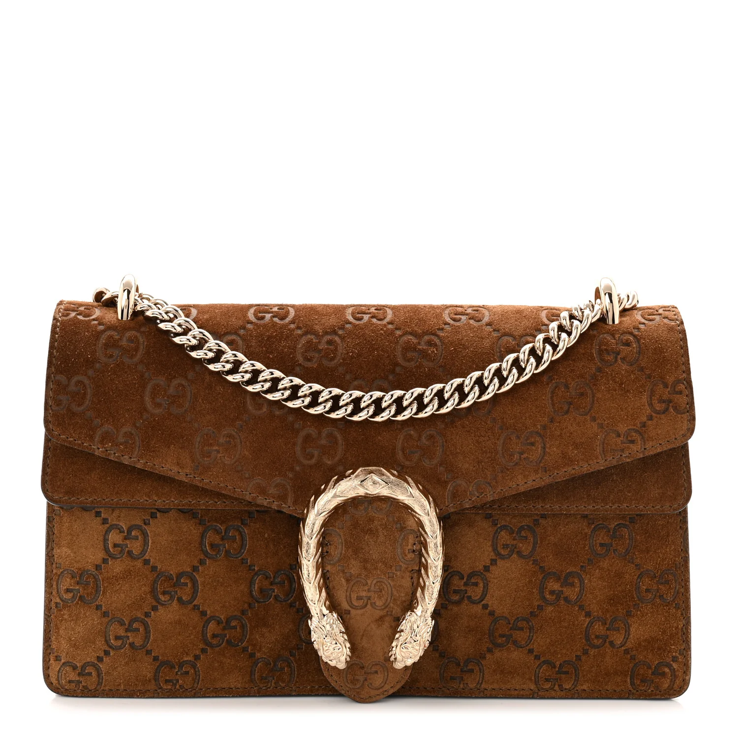 Suede Jumbo GG Debossed Small Dionysus Shoulder Bag Brown