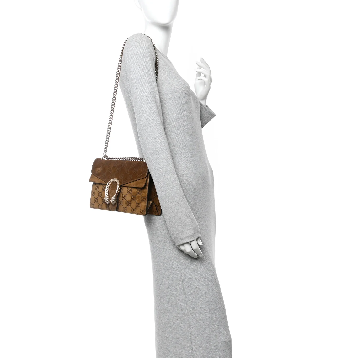 Suede Jumbo GG Debossed Small Dionysus Shoulder Bag Brown - Image 2