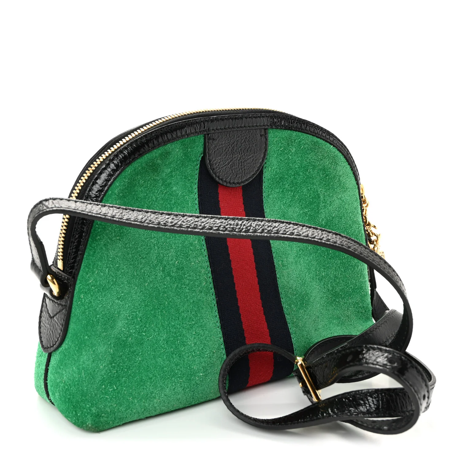 Suede Patent GG Web Small Ophidia Dome Shoulder Bag New Shamarock Black - Image 3
