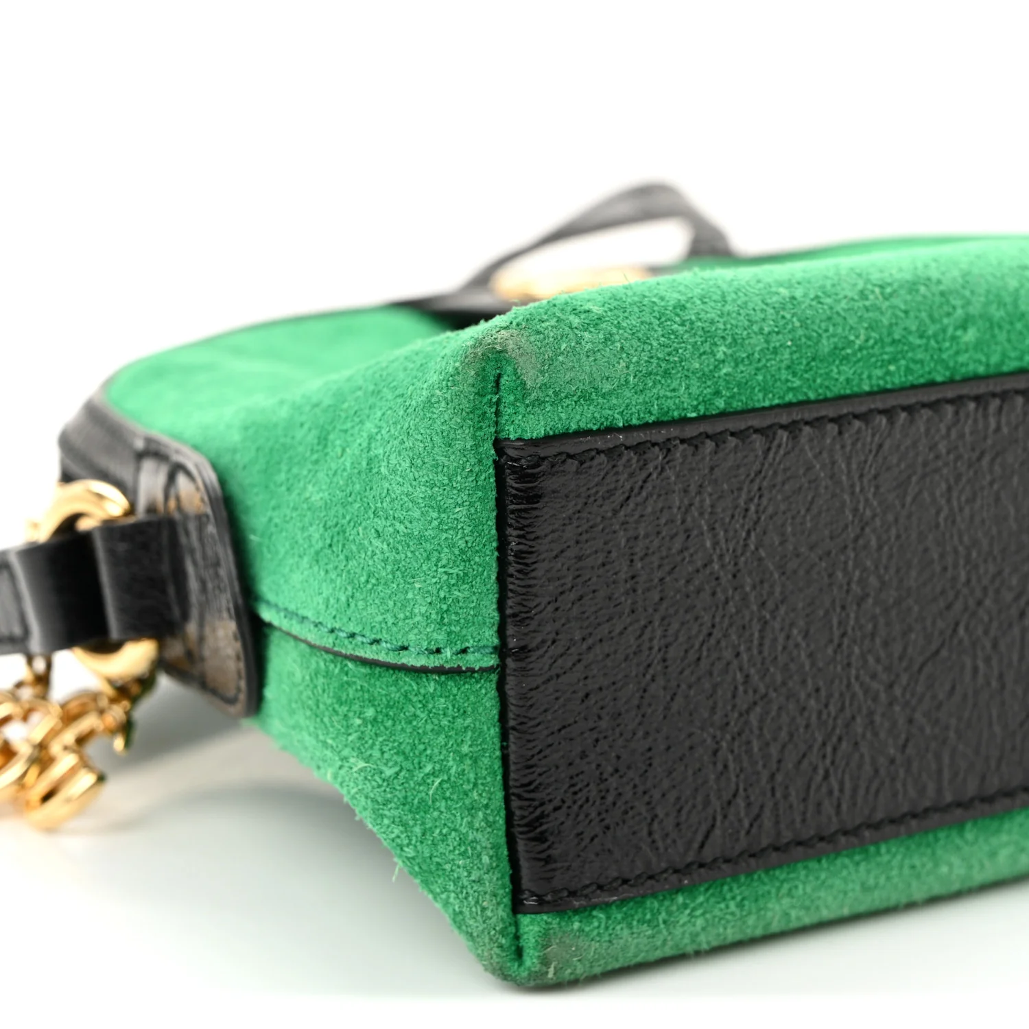Suede Patent GG Web Small Ophidia Dome Shoulder Bag New Shamarock Black - Image 9