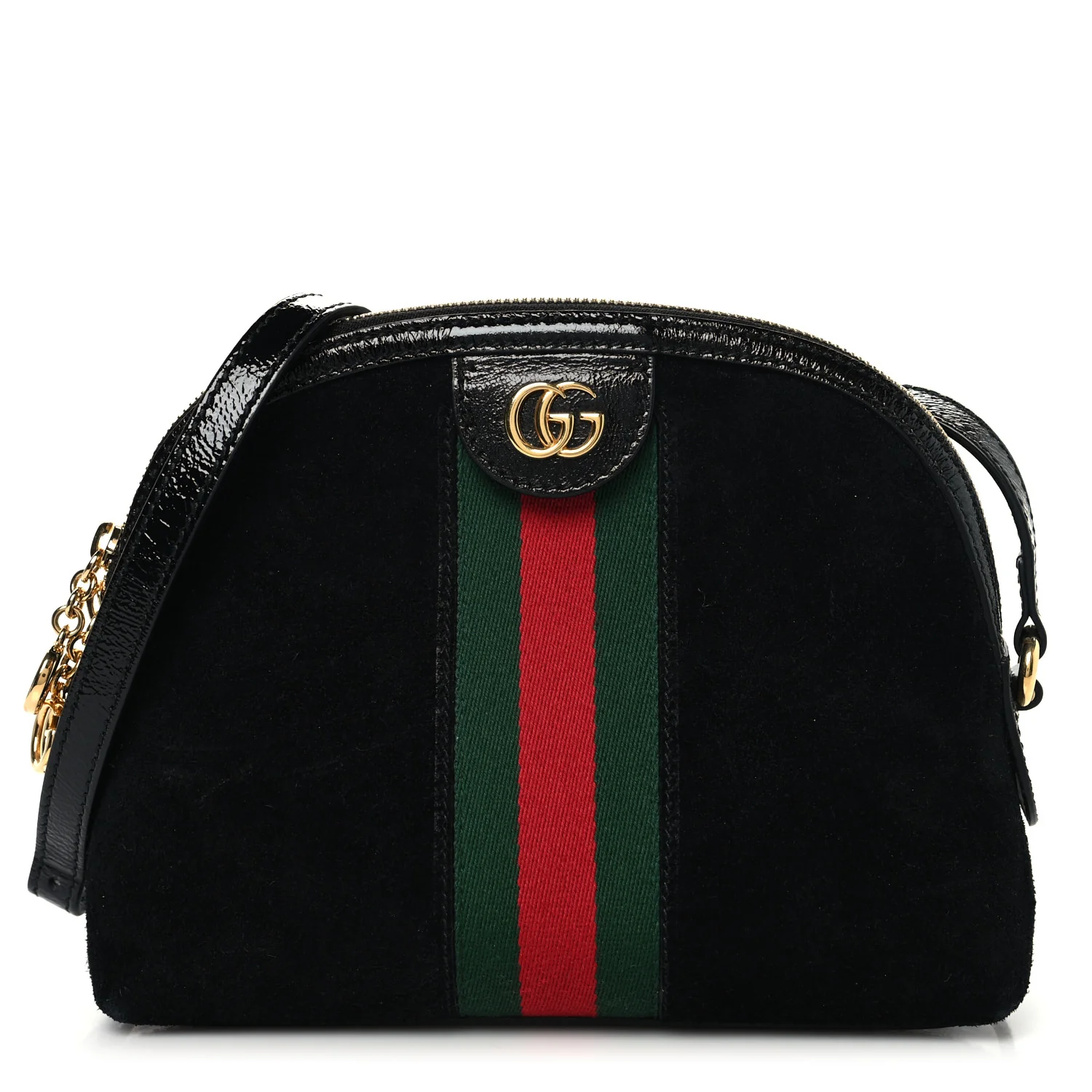 Suede Patent Web GG Small Ophidia Dome Shoulder Bag Black