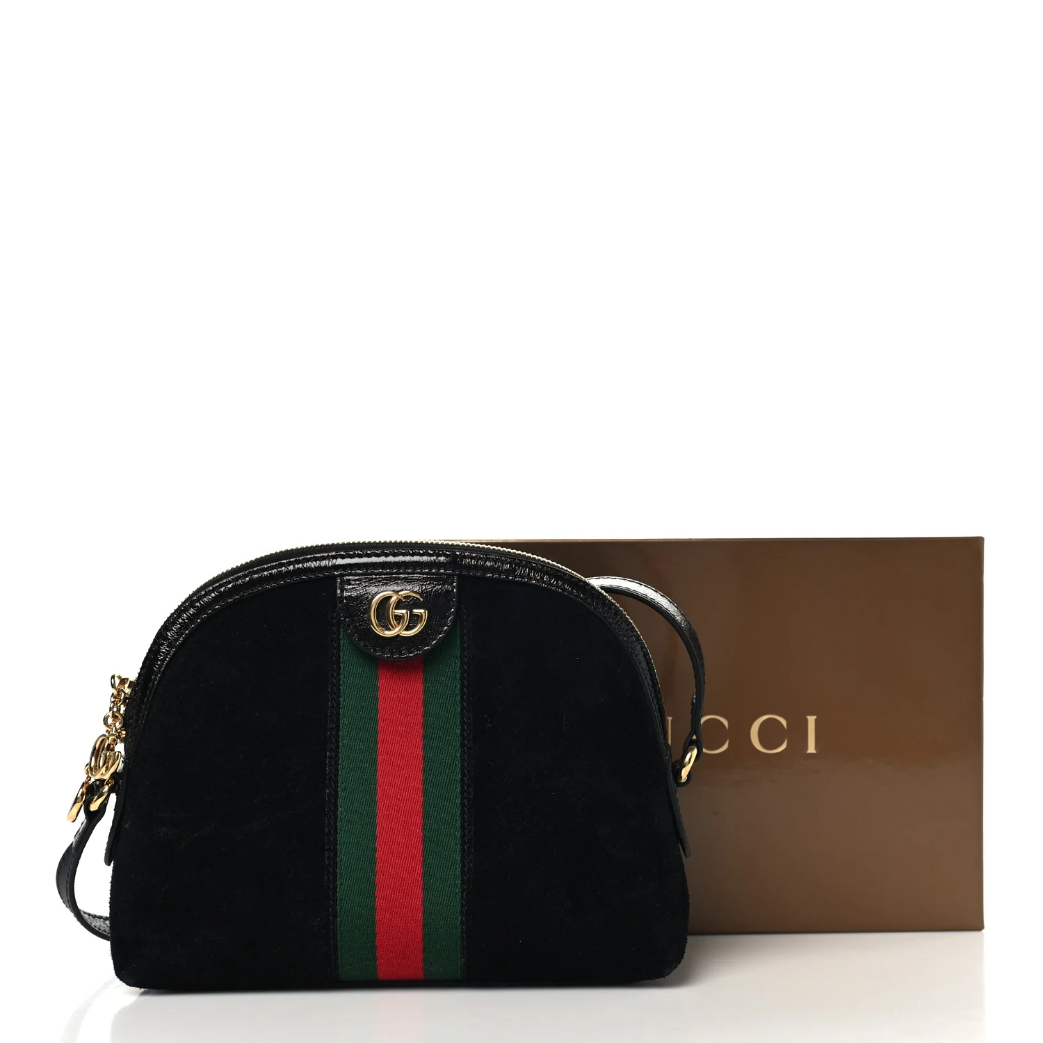Suede Patent Web GG Small Ophidia Dome Shoulder Bag Black - Image 11