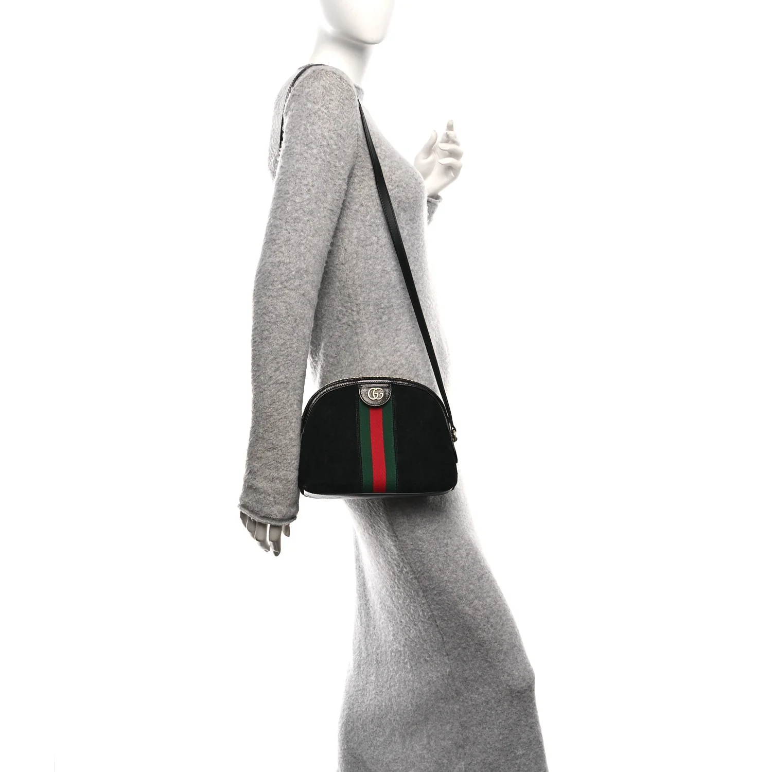 Suede Patent Web GG Small Ophidia Dome Shoulder Bag Black - Image 2