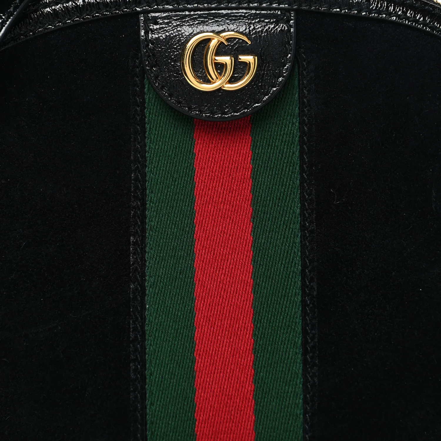Suede Patent Web GG Small Ophidia Dome Shoulder Bag Black - Image 8