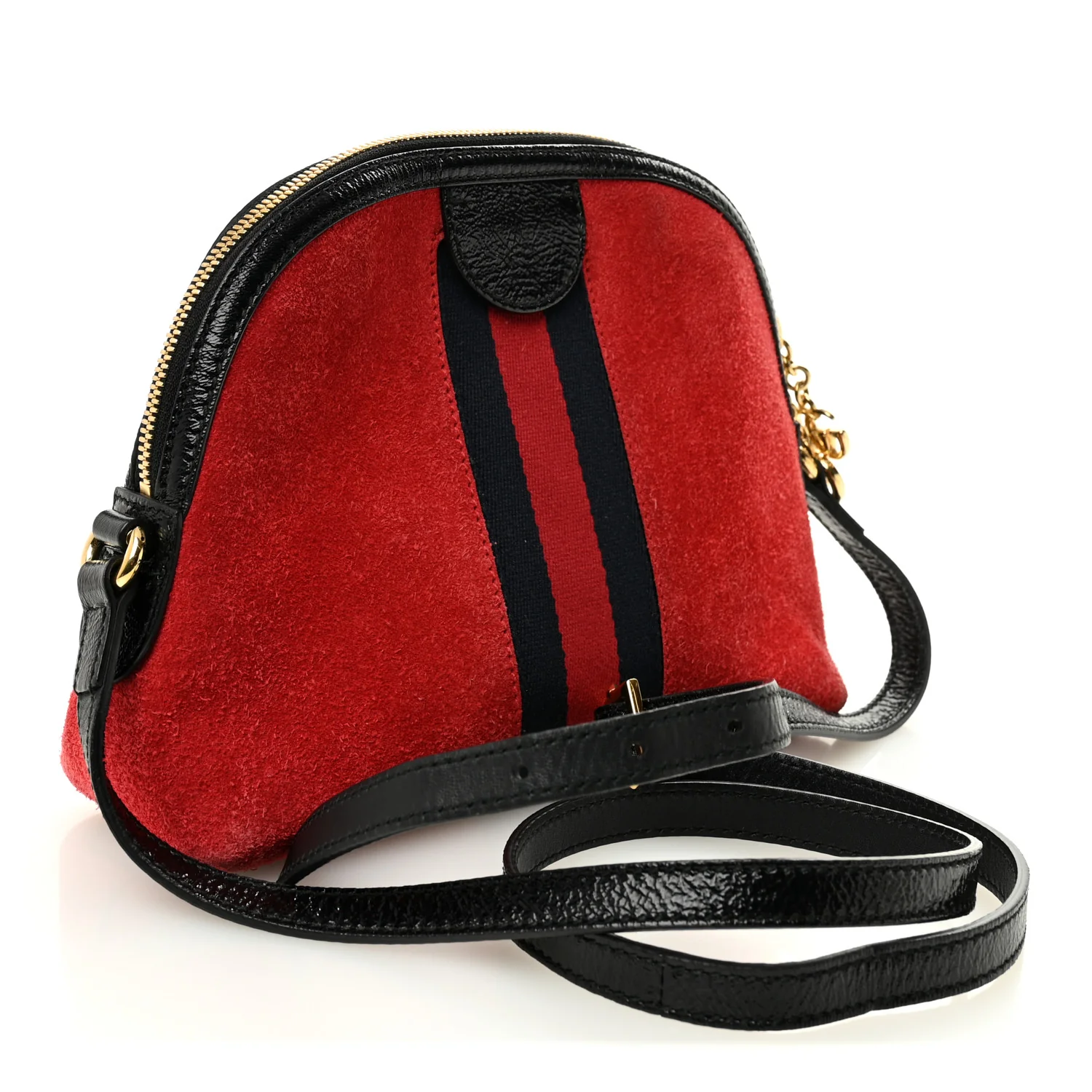 Suede Patent Web GG Small Ophidia Dome Shoulder Bag Hibiscus Red - Image 3