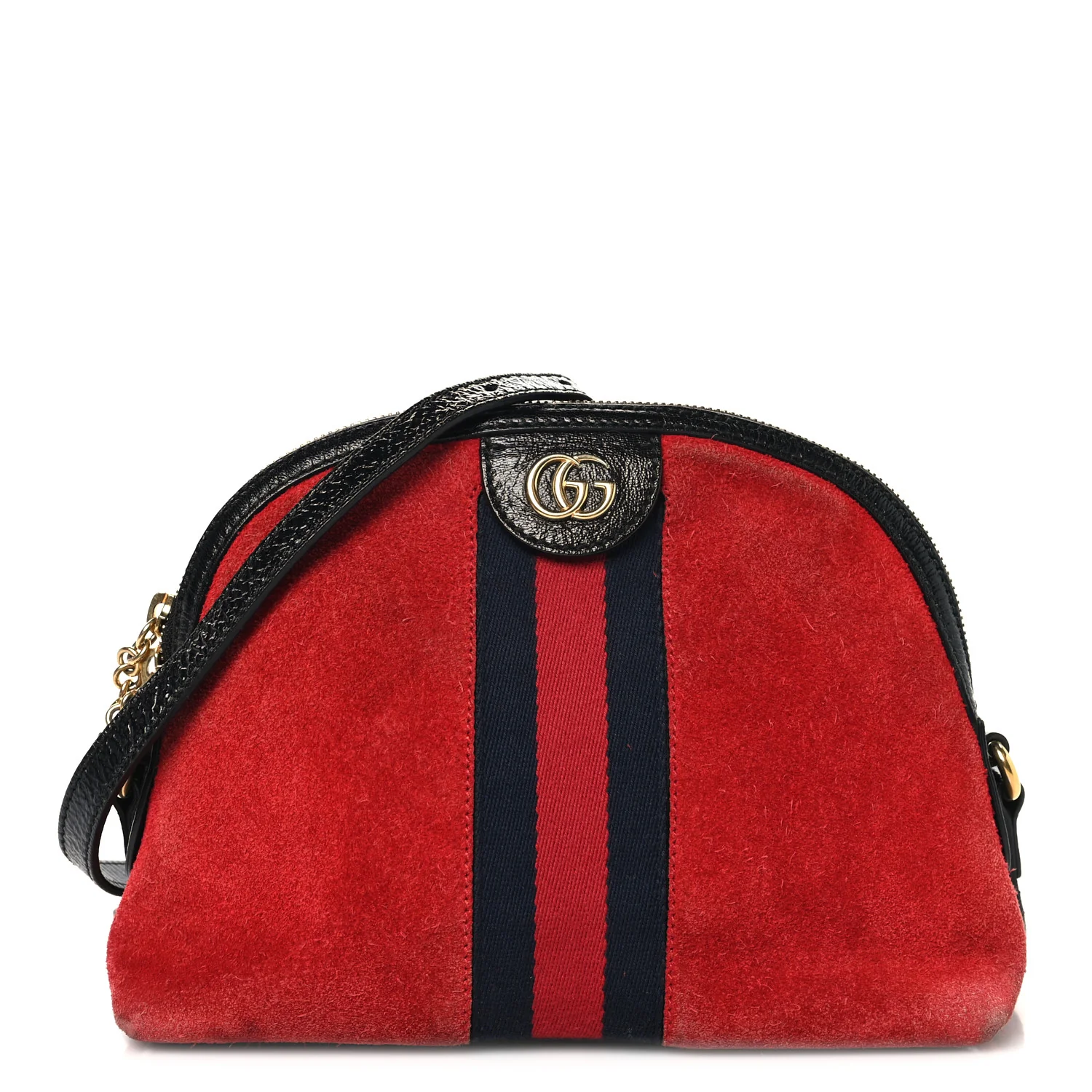 Suede Patent Web GG Small Ophidia Dome Shoulder Bag Hibiscus Red