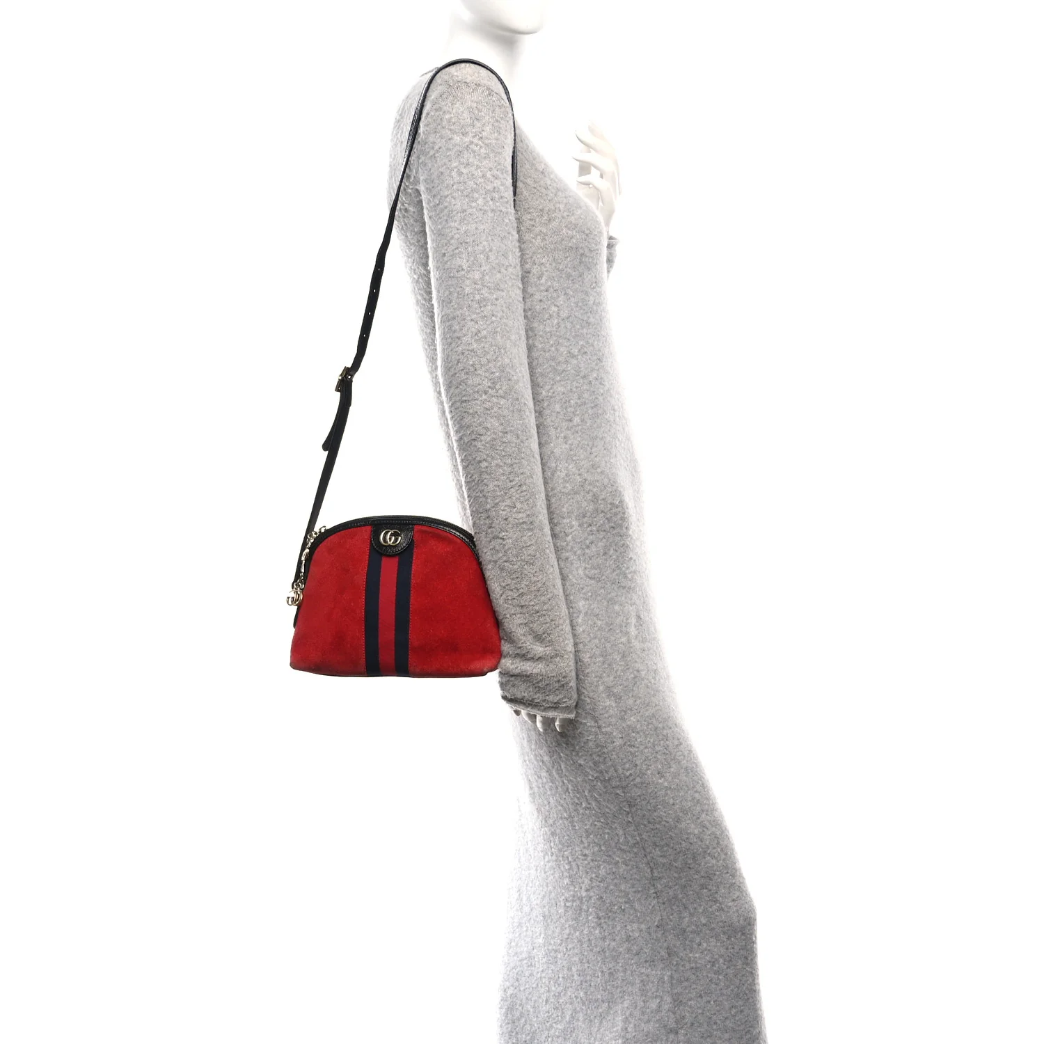 Suede Patent Web GG Small Ophidia Dome Shoulder Bag Hibiscus Red - Image 2