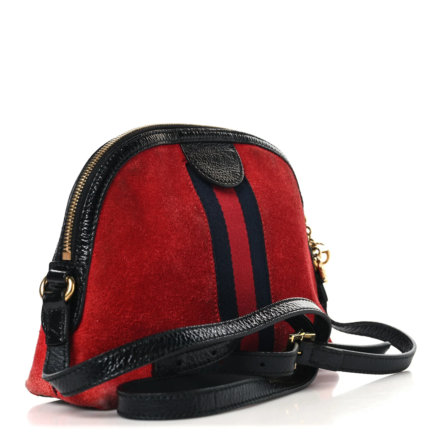 Suede Patent Web GG Small Ophidia Dome Shoulder Bag Hibiscus Red - Image 3