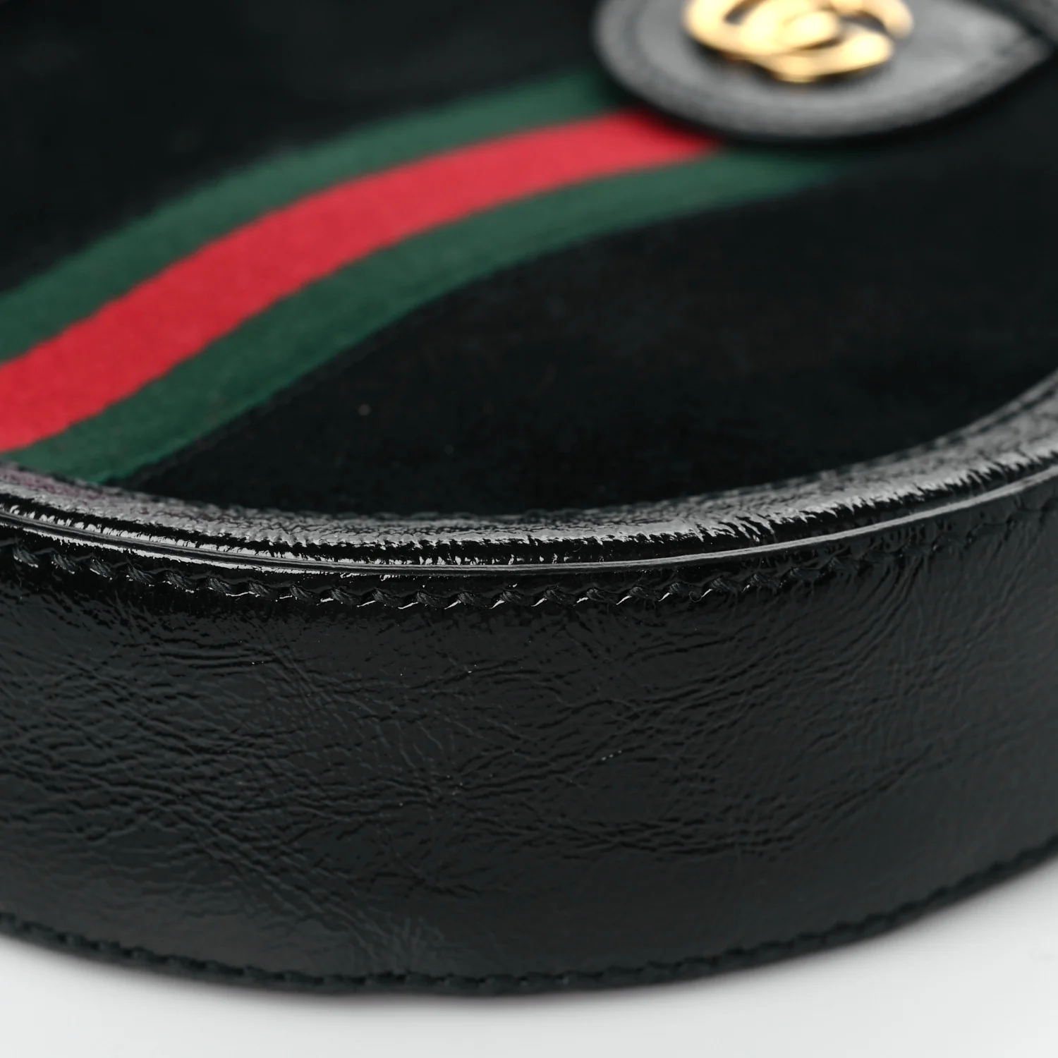 Suede Patent Web Mini Ophidia Round Shoulder Bag Black - Image 10