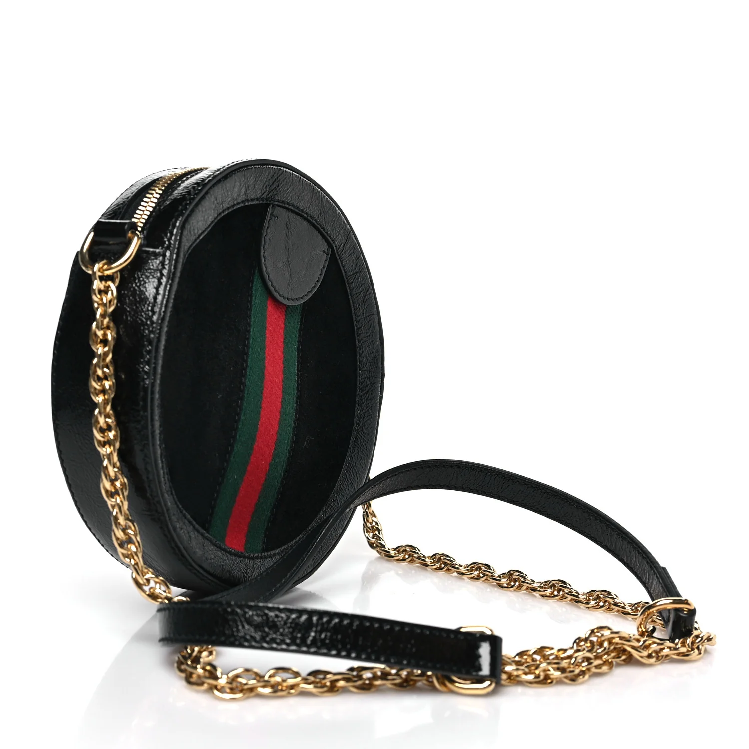 Suede Patent Web Mini Ophidia Round Shoulder Bag Black - Image 3