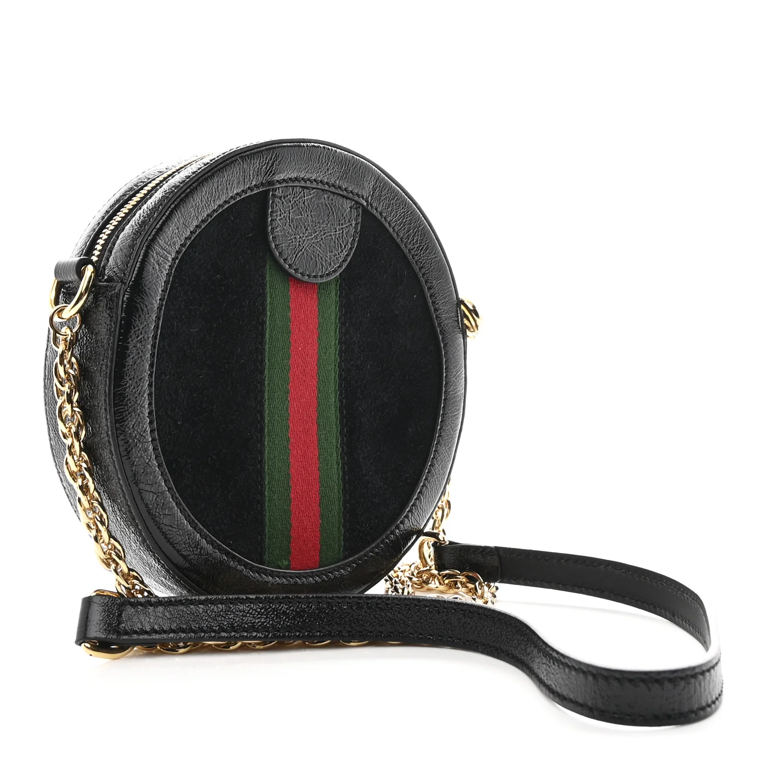 Suede Patent Web Mini Ophidia Round Shoulder Bag Black - Image 3