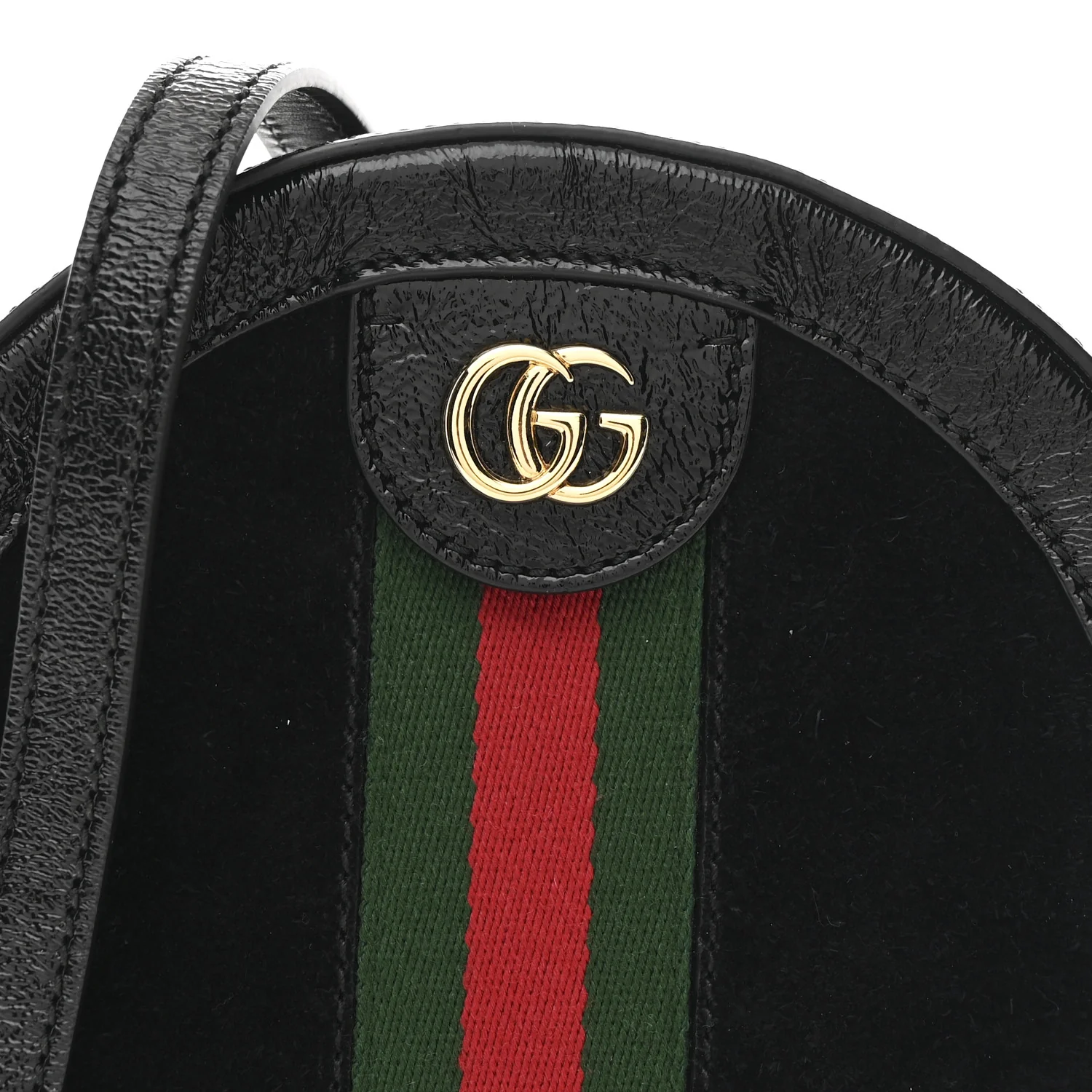 Suede Patent Web Mini Ophidia Round Shoulder Bag Black - Image 8