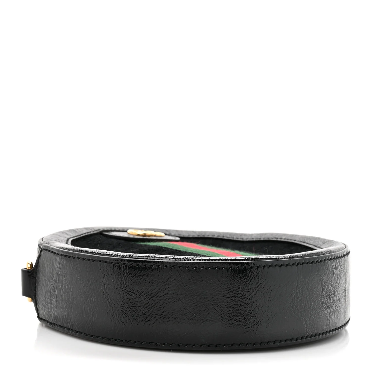 Suede Patent Web Mini Ophidia Round Shoulder Bag Black - Image 4