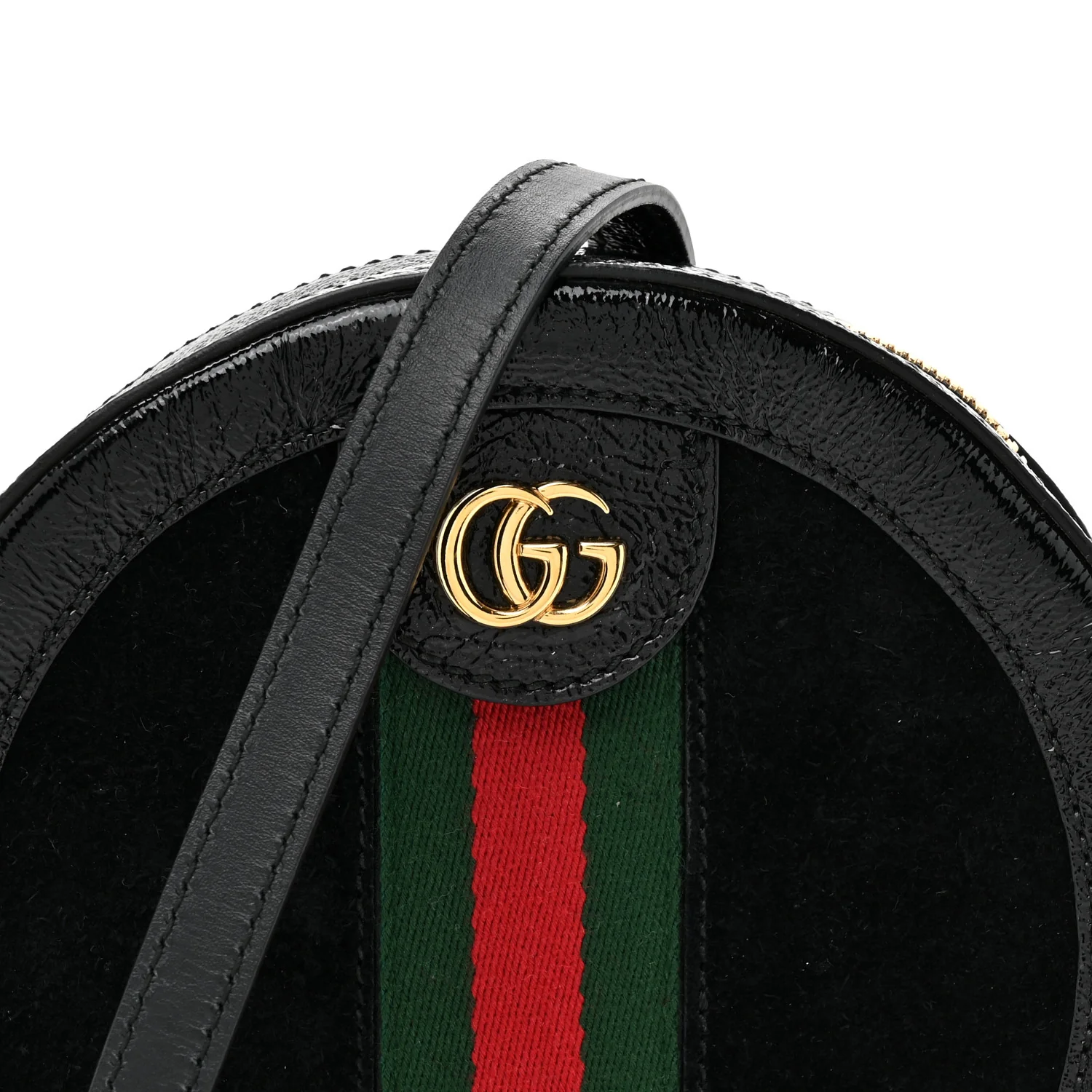 Suede Patent Web Mini Ophidia Round Shoulder Bag Black - Image 8