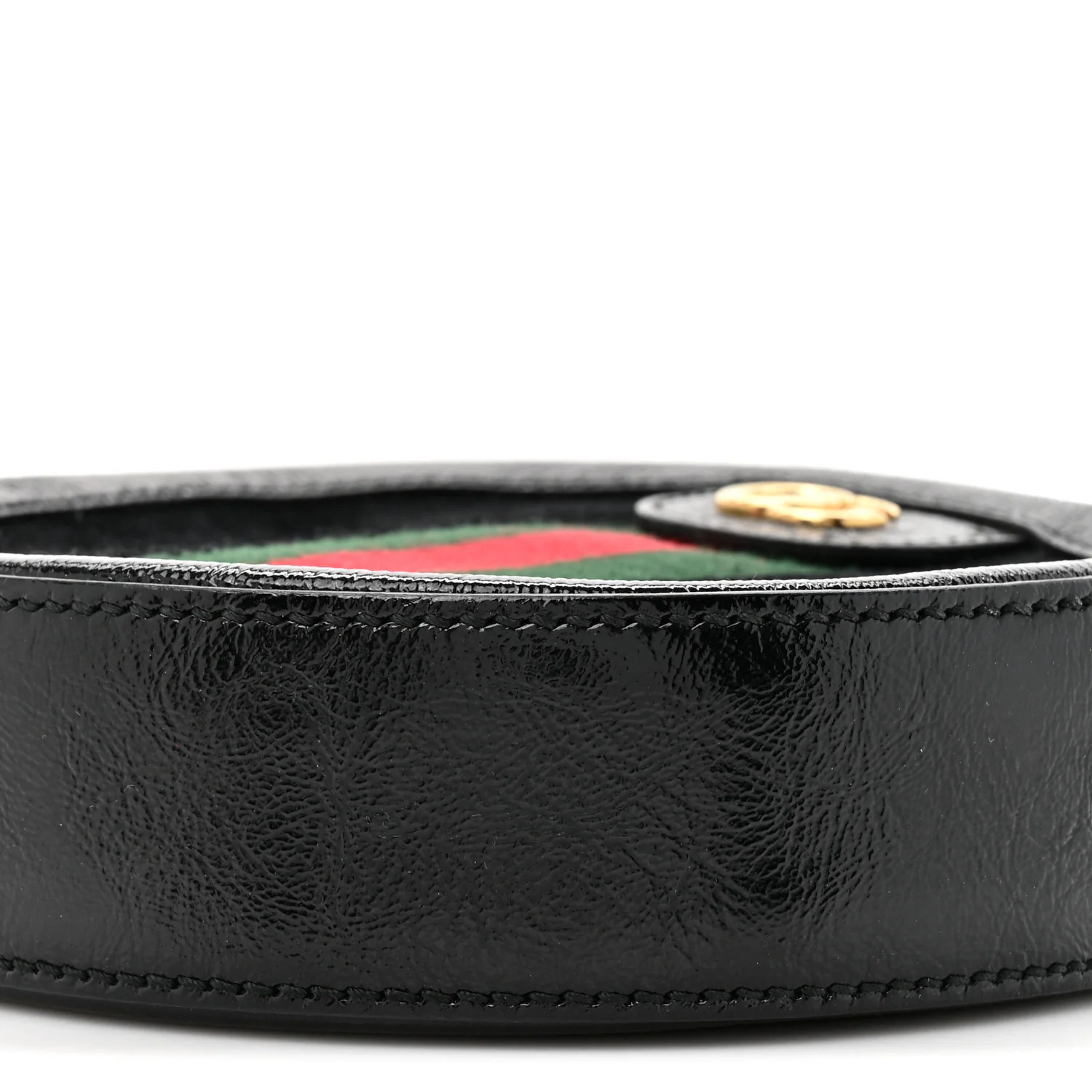 Suede Patent Web Mini Ophidia Round Shoulder Bag Black - Image 9